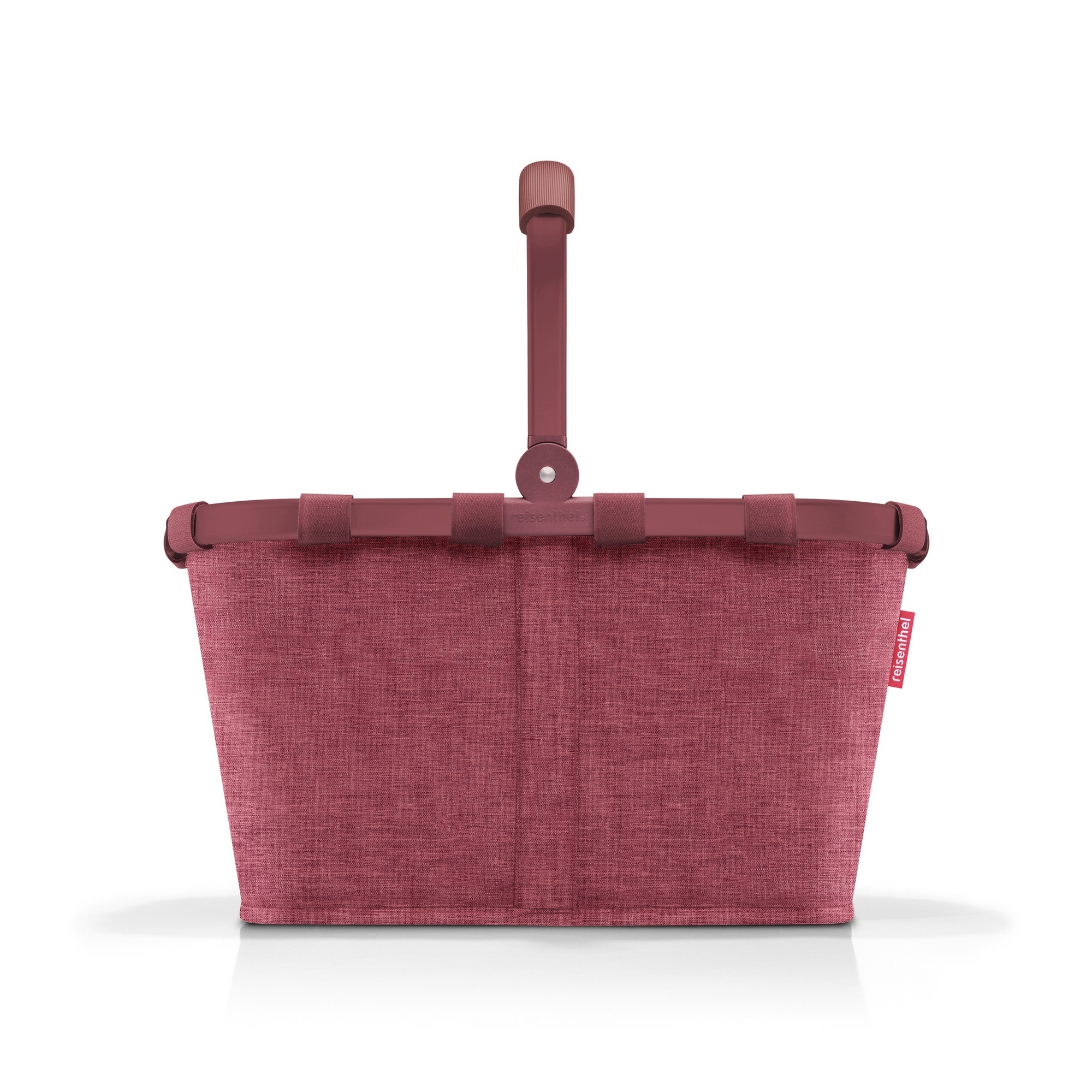 Red foldable shopping basket made of fabric with handle