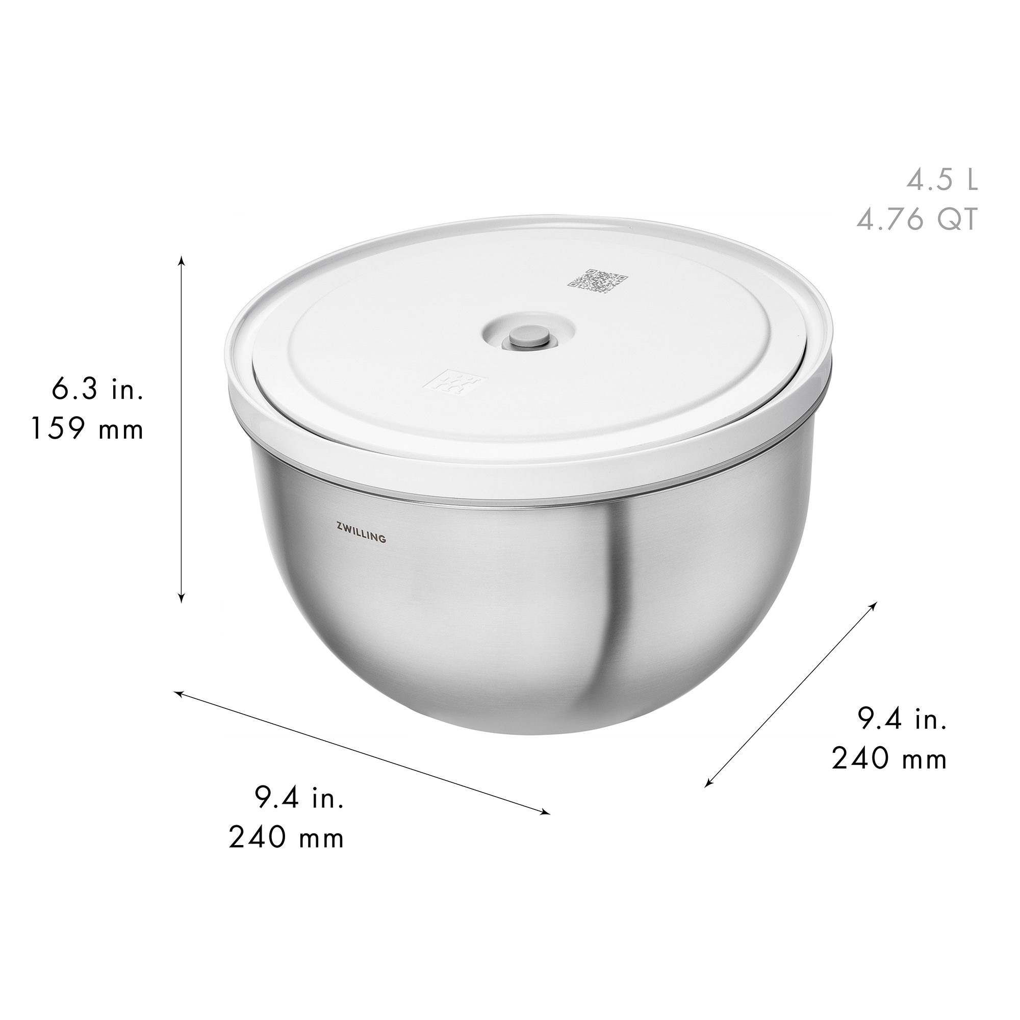 Stainless steel mixing bowl with lid 4.5 litre capacity