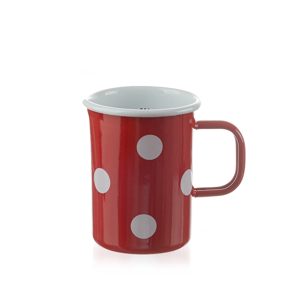 Münder Email - Measuring cup 0.5 L - dots red/white