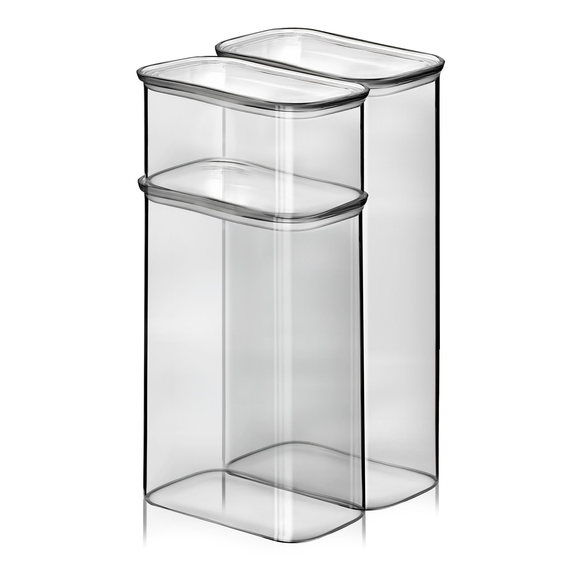 Pebbly - Set of 3 rectangular storage jars - glass - 470 - 1200 - 1800 ml