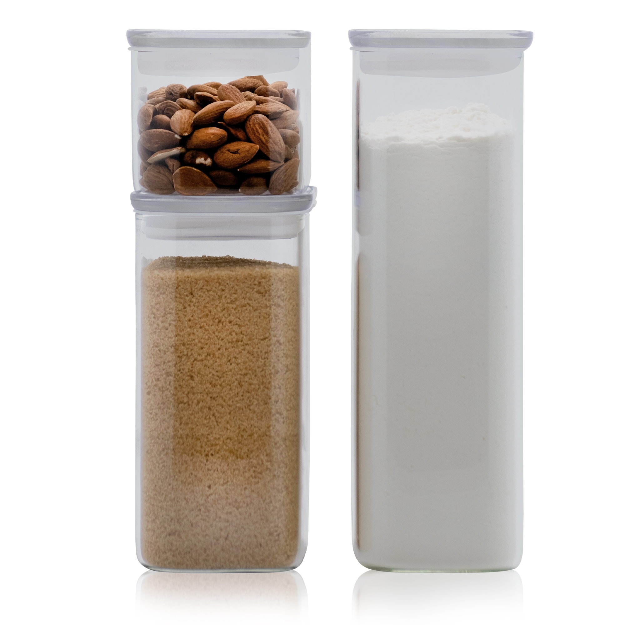Pebbly - 3er Set Rechteckige Vorratsdose - Glas -  470 - 1200 - 1800 ml