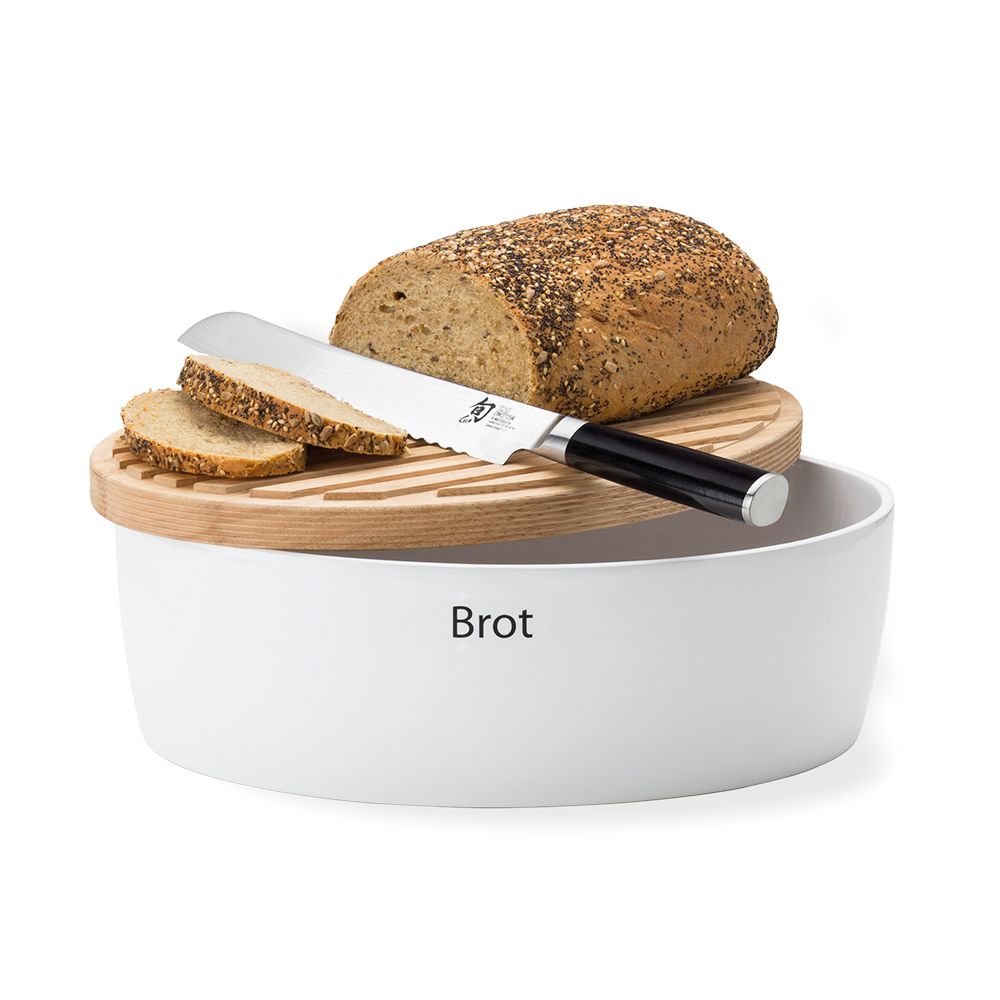 Continenta - White ceramic bread pot with wooden lid, oval