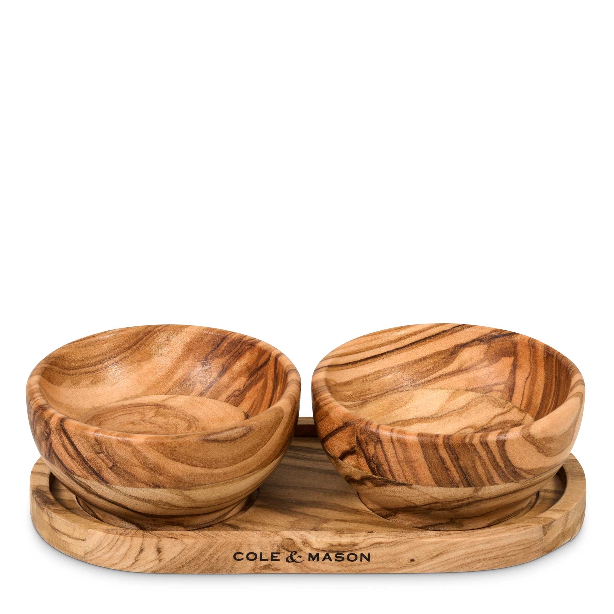 COLE & MASON - Portobello Gewürzschalen mit Untersetzer | Olivenholz