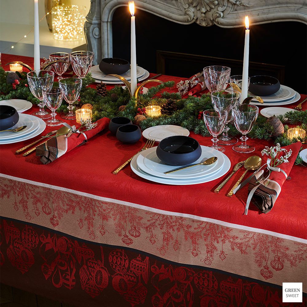 Garnier-Thiebaut Tablecloth - Couronne De Noel Rouge - GS - different sizes