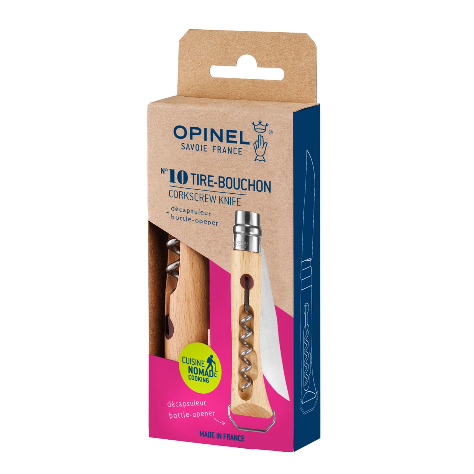 Opinel - Pocket knife with corkscrew No 10 - 23 cm - beech wood
