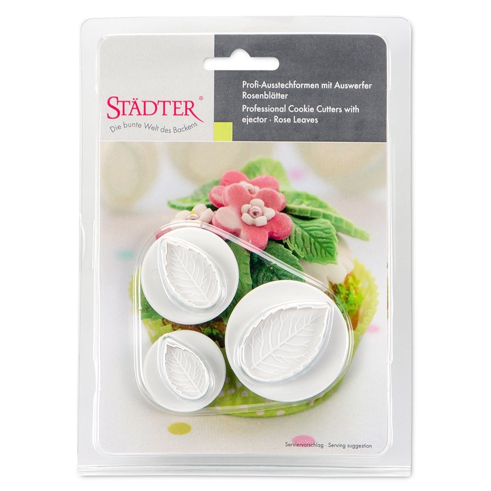 Städter - Ausstecher mit Auswerfer Rosenblätter - 25 / 30 / 40 mm - Set, 3-teilig Städter - Ausstecher mit Auswerfer Rosenblätter - 25 / 30 / 40 mm - Set, 3-teilig