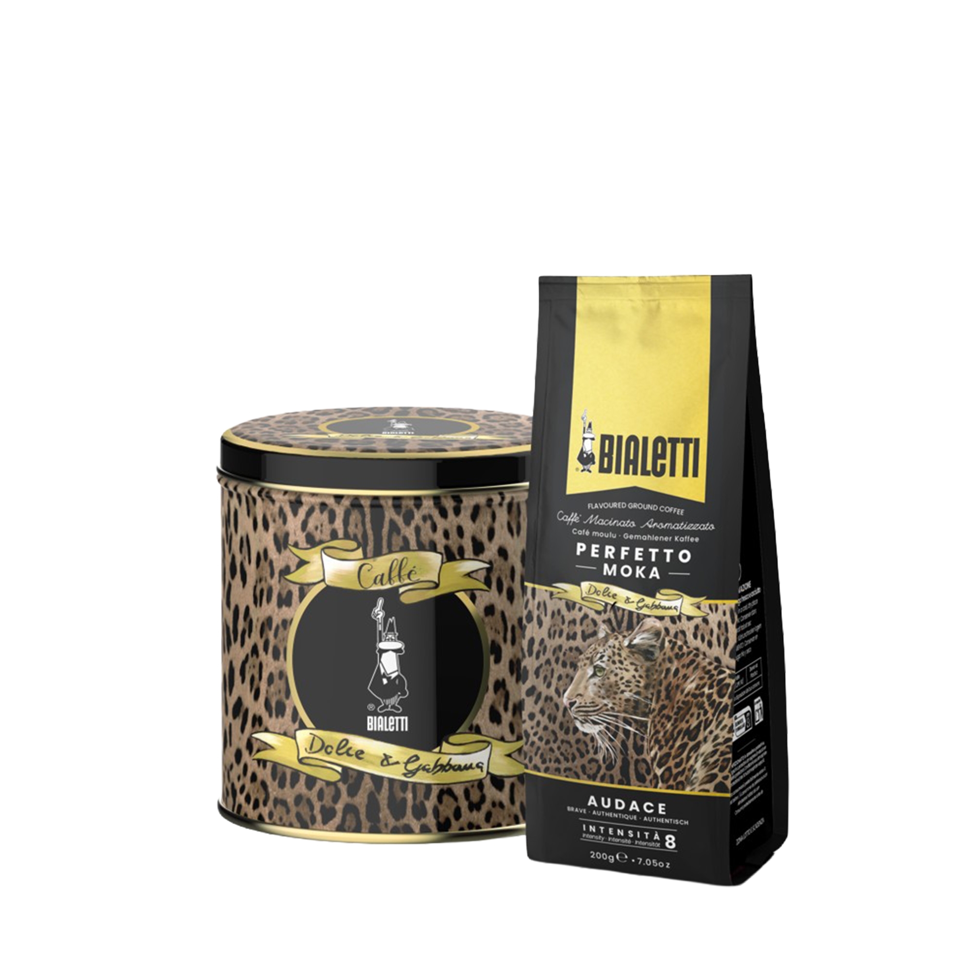 Bialetti - Kaffeedose und Moka Audace Kaffee, gemahlen - Dolce & Gabbana Leopardo