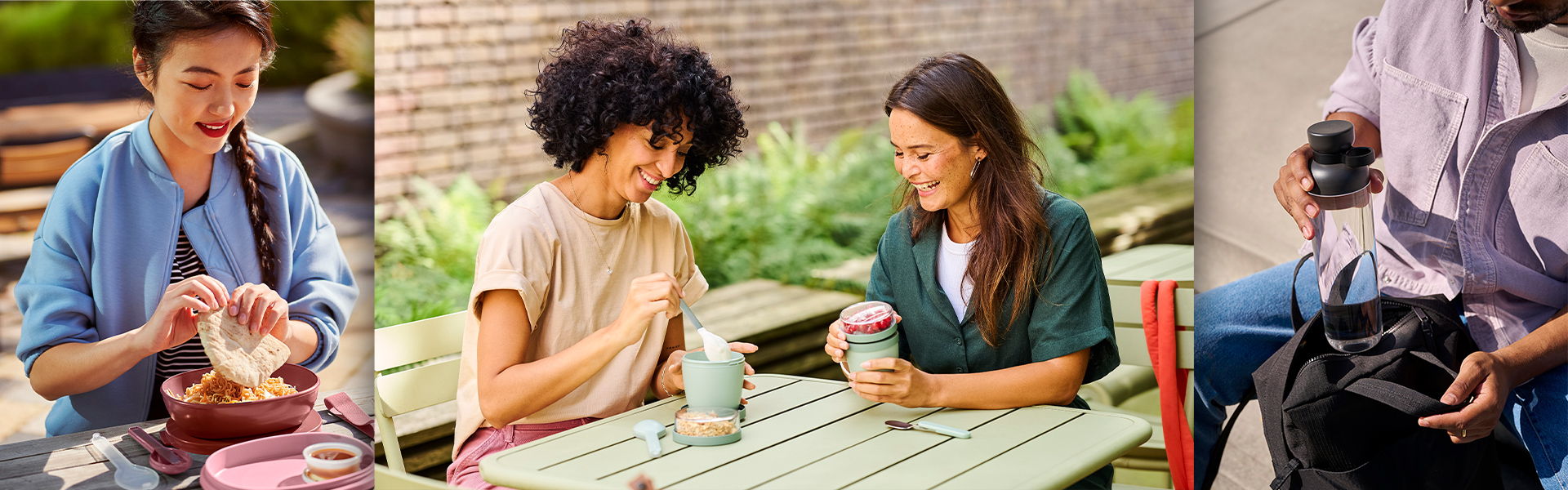 People using reusable to-go food containers