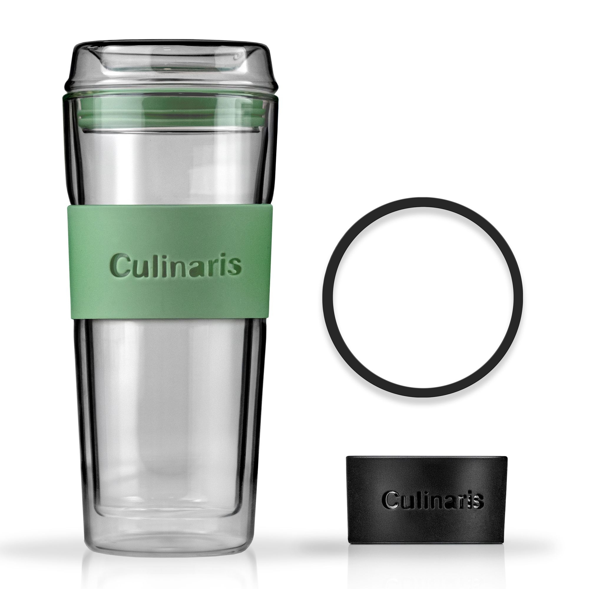 Set - Glasmug + Silikonhülle + Dichtungsring - mint/schwarz | Culinaris