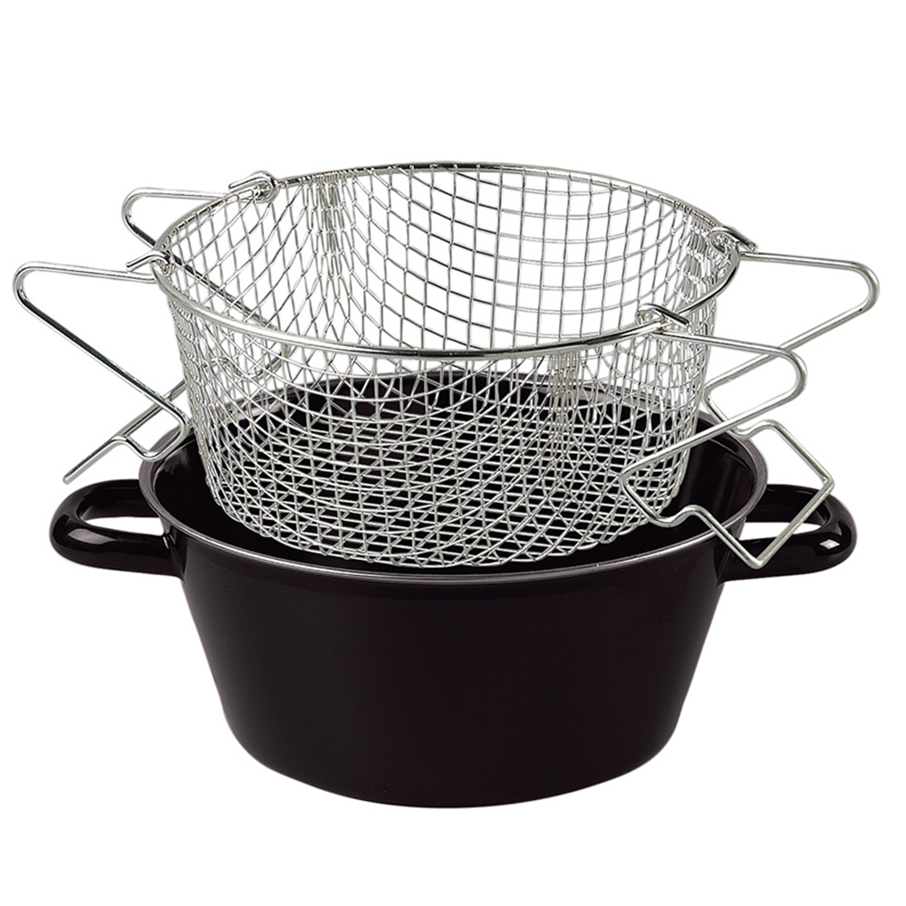 Riess CLASSIC - Black Enamel - French Fries Pan with Insert