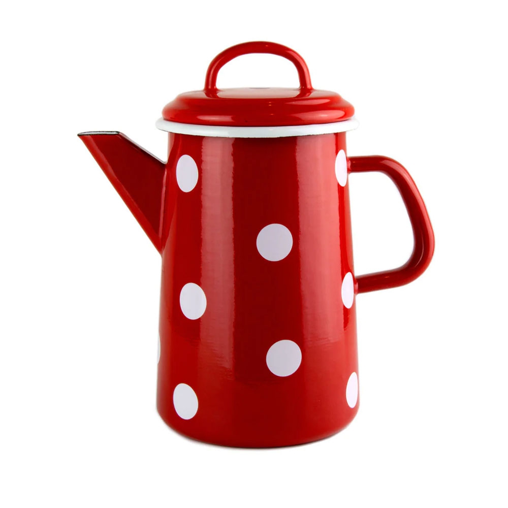 Münder Email - Coffee pot 1,6 L - dots red/white