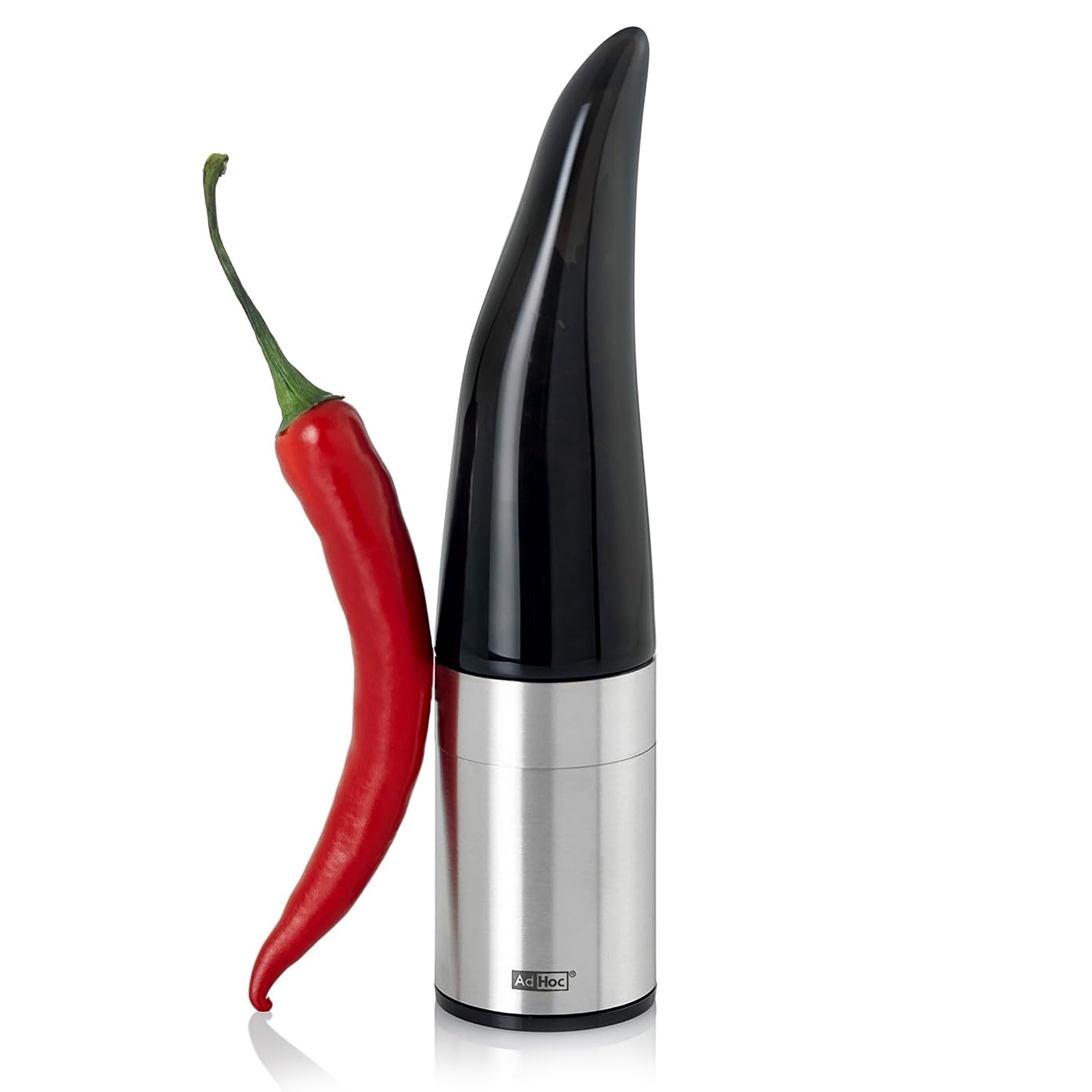 AdHoc Chilimühle PEPE BLACK mit roter Chili daneben