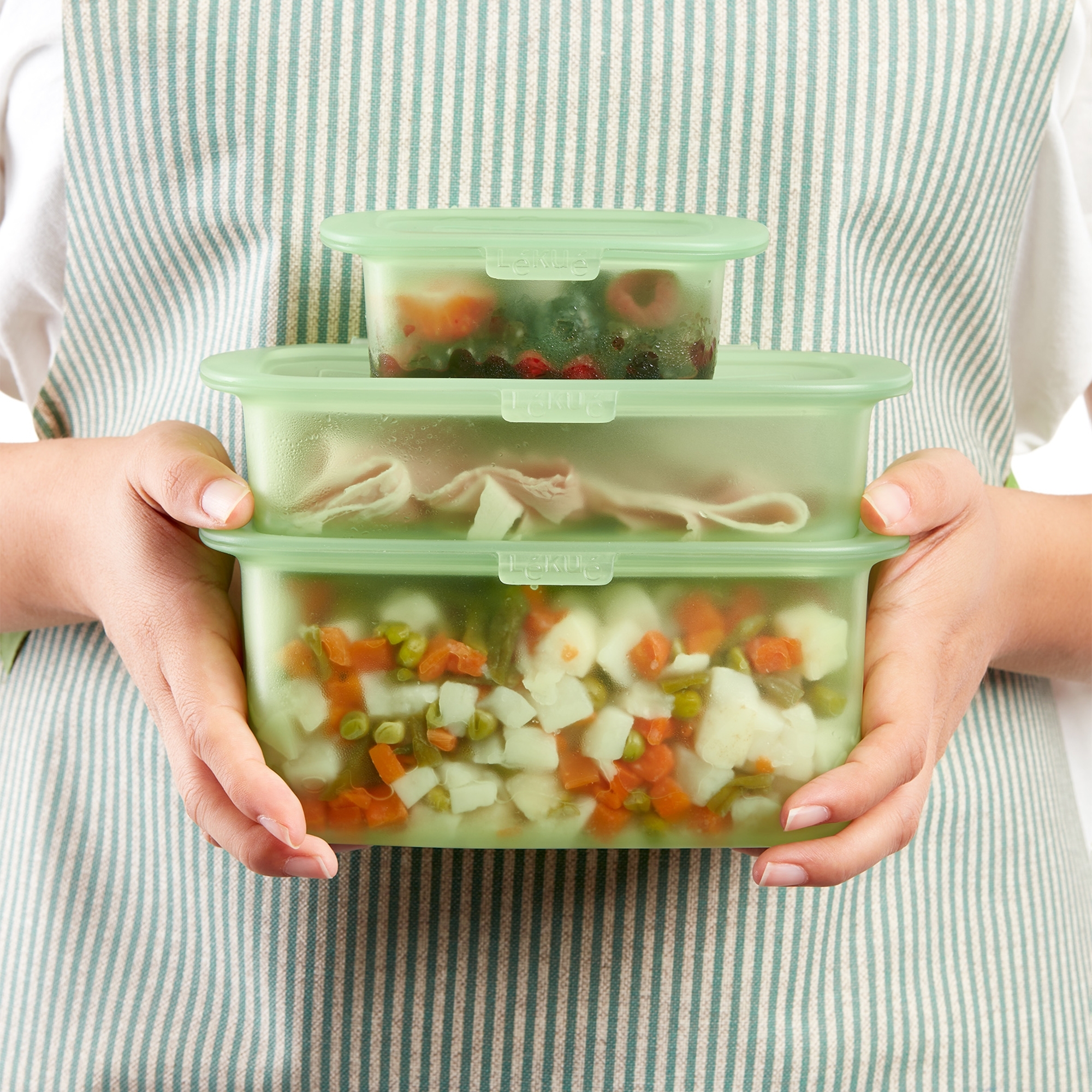 Lékué - Silicone storage containers, set of 3, green