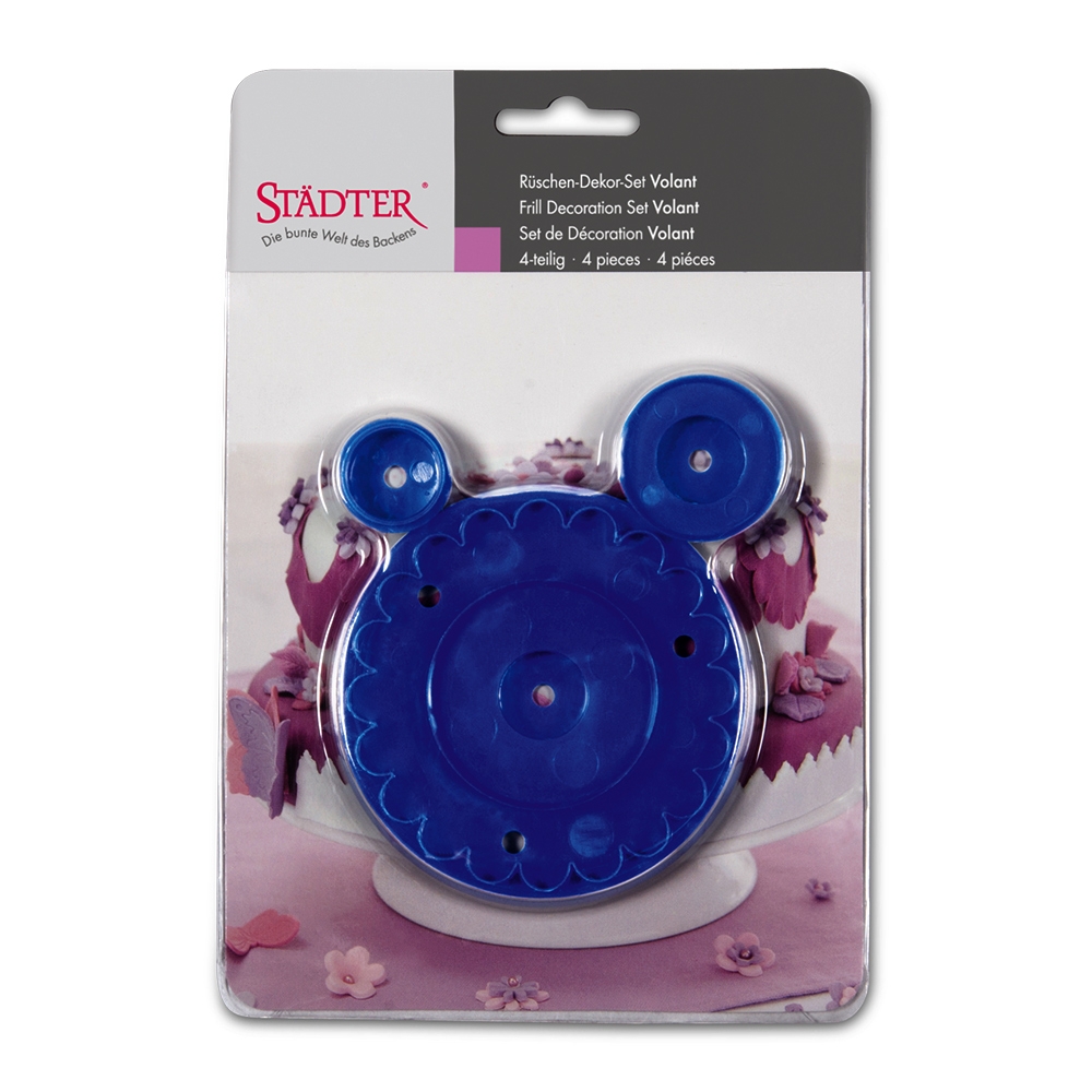 Städter - Fondant embossing stamp Frill / Volant ca. 8,5 cm blue Set, 4-teilig