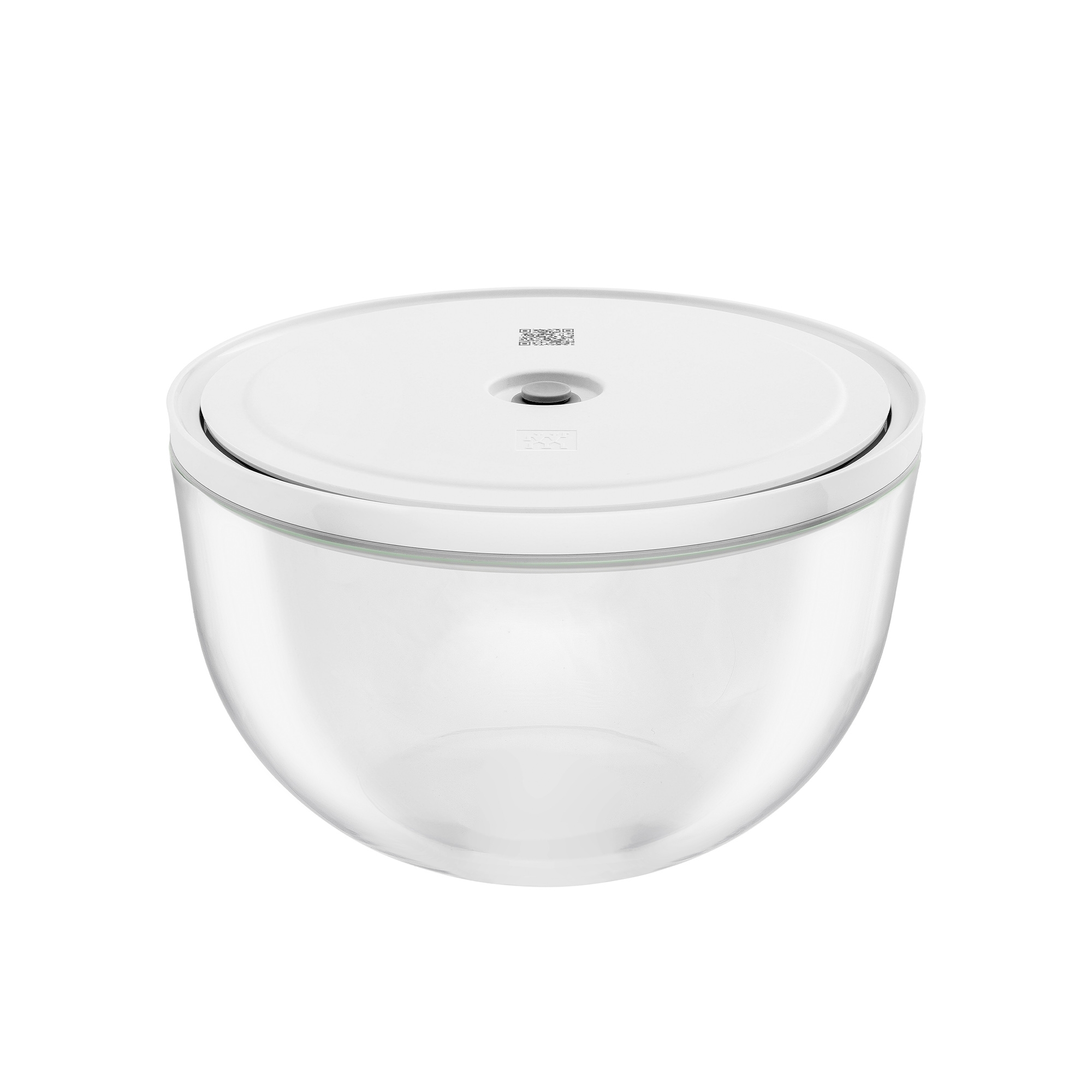 Runde Glas Schüssel mit weißem Deckel