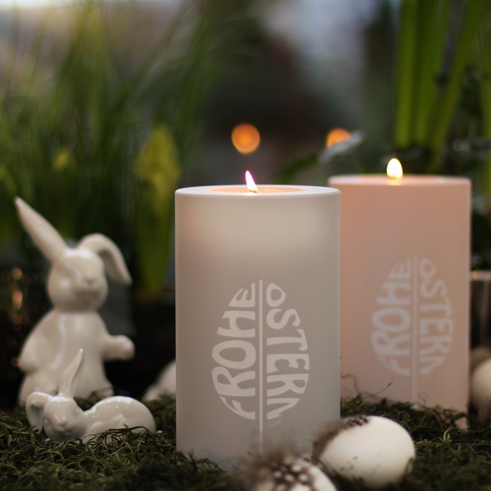 Qult Farluce Trend - Tealight Candle Holder - cloud grey "Happy Easter" Qult Farluce Trend - Tealight Candle Holder - cloud grey "Happy Easter"