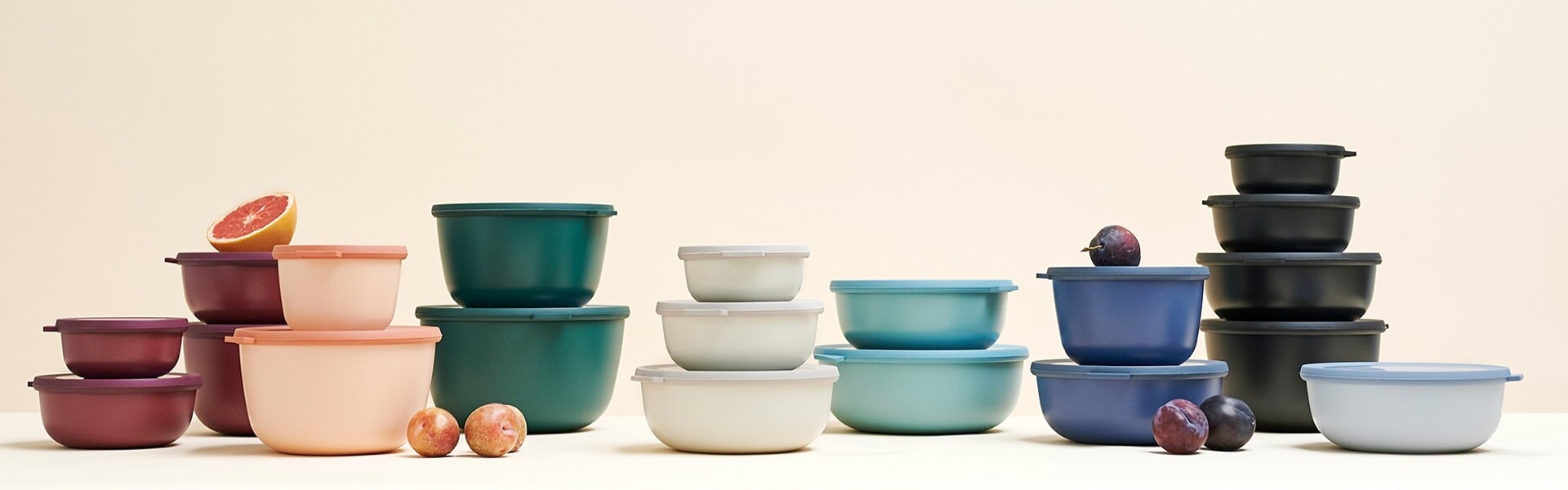 Stackable colourful plastic food storage containers