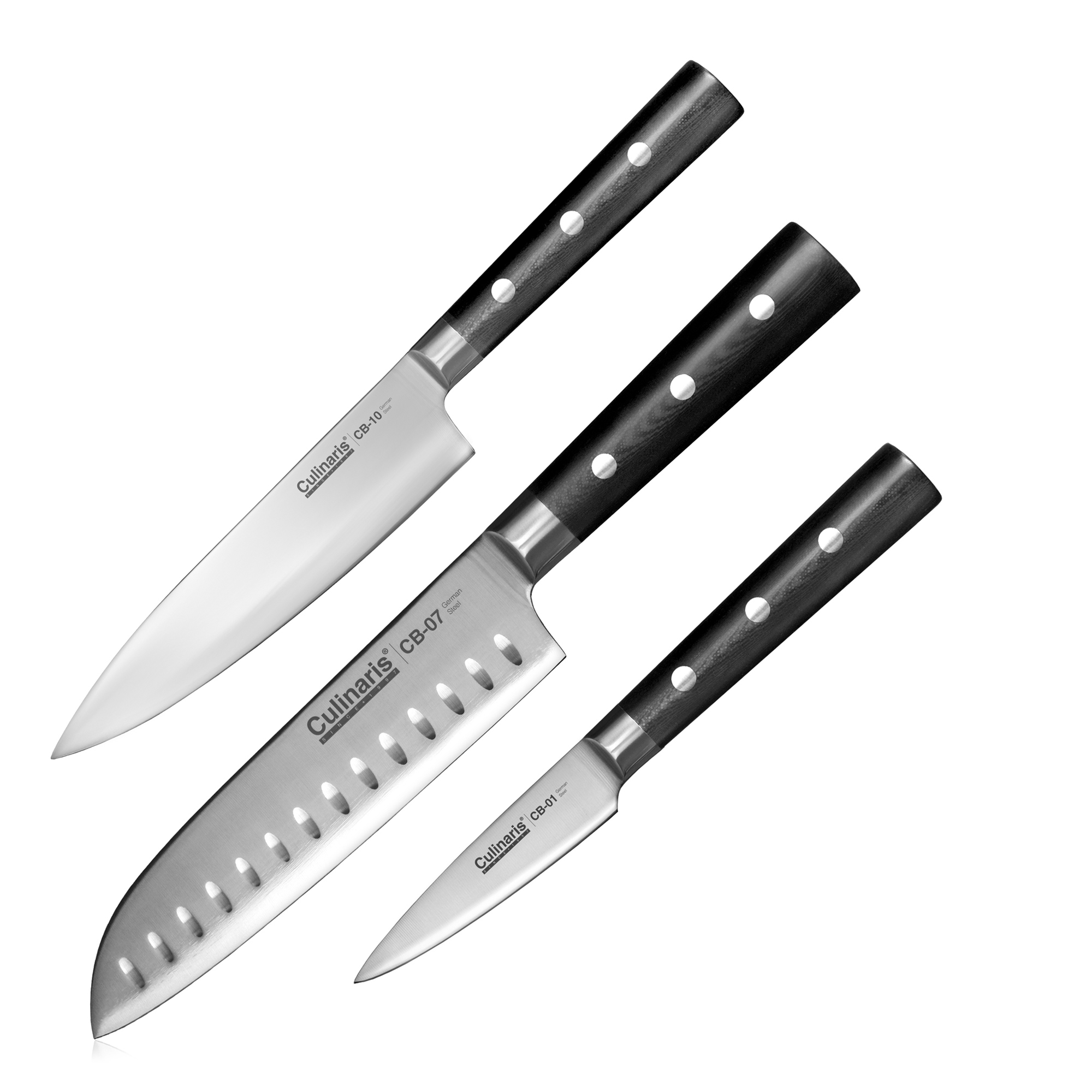 Gr. Chef's knife + paring knife + small knife Santoku - Black Series - 3 pcs. | Culinaris