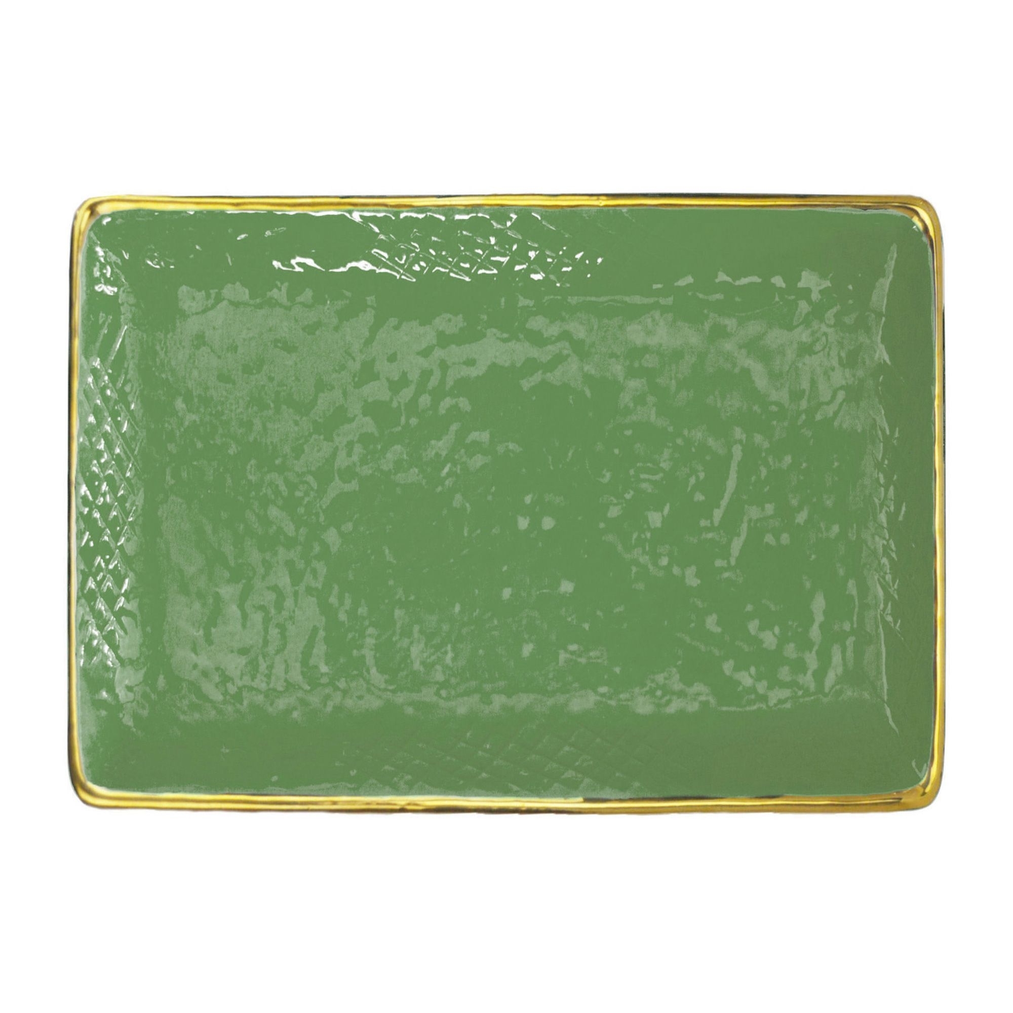 Arcucci - Rectangular bowl with golden rim - 32 x 26 cm -Bosco-Dark green