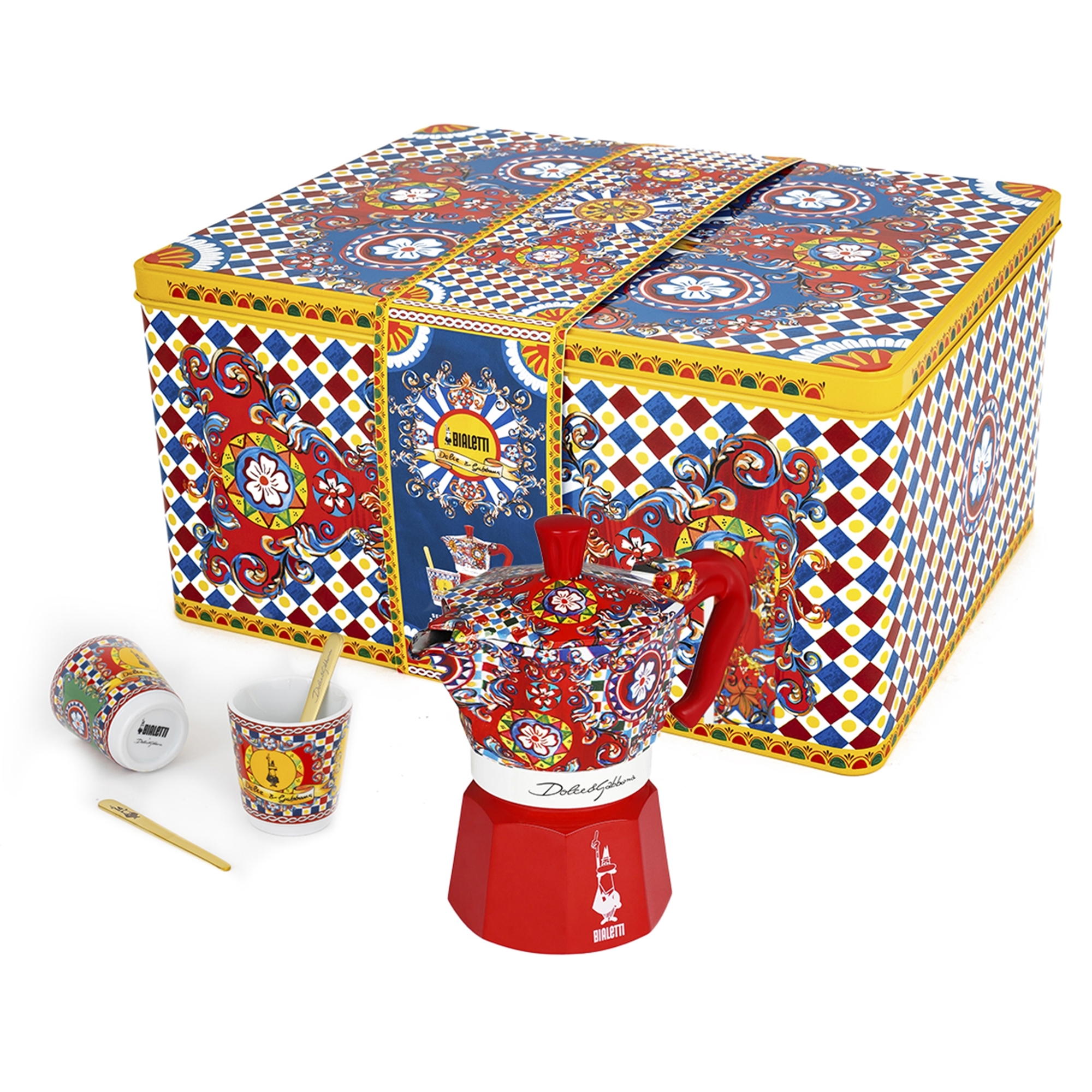 Bialetti - Dolce&Gabbana Moka Express 2 Tassen in Geschenkdose mit 2 Espressobechern und Rührstäbchen