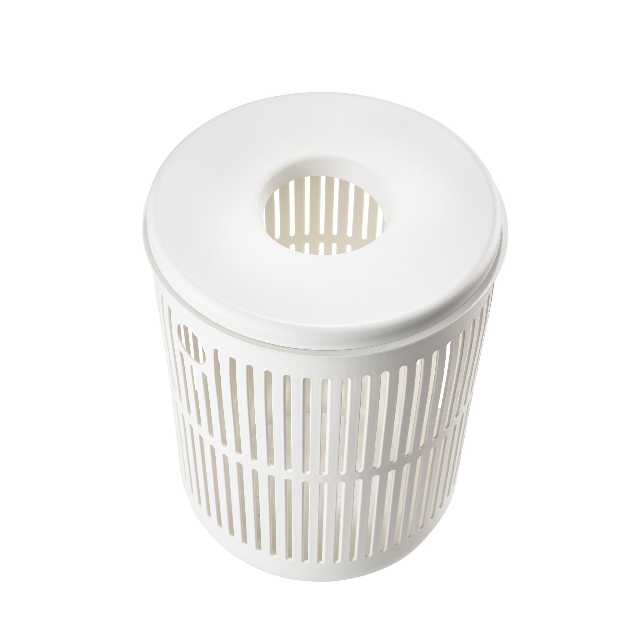 Runder weißer Wäschekorb mit Lochdeckel