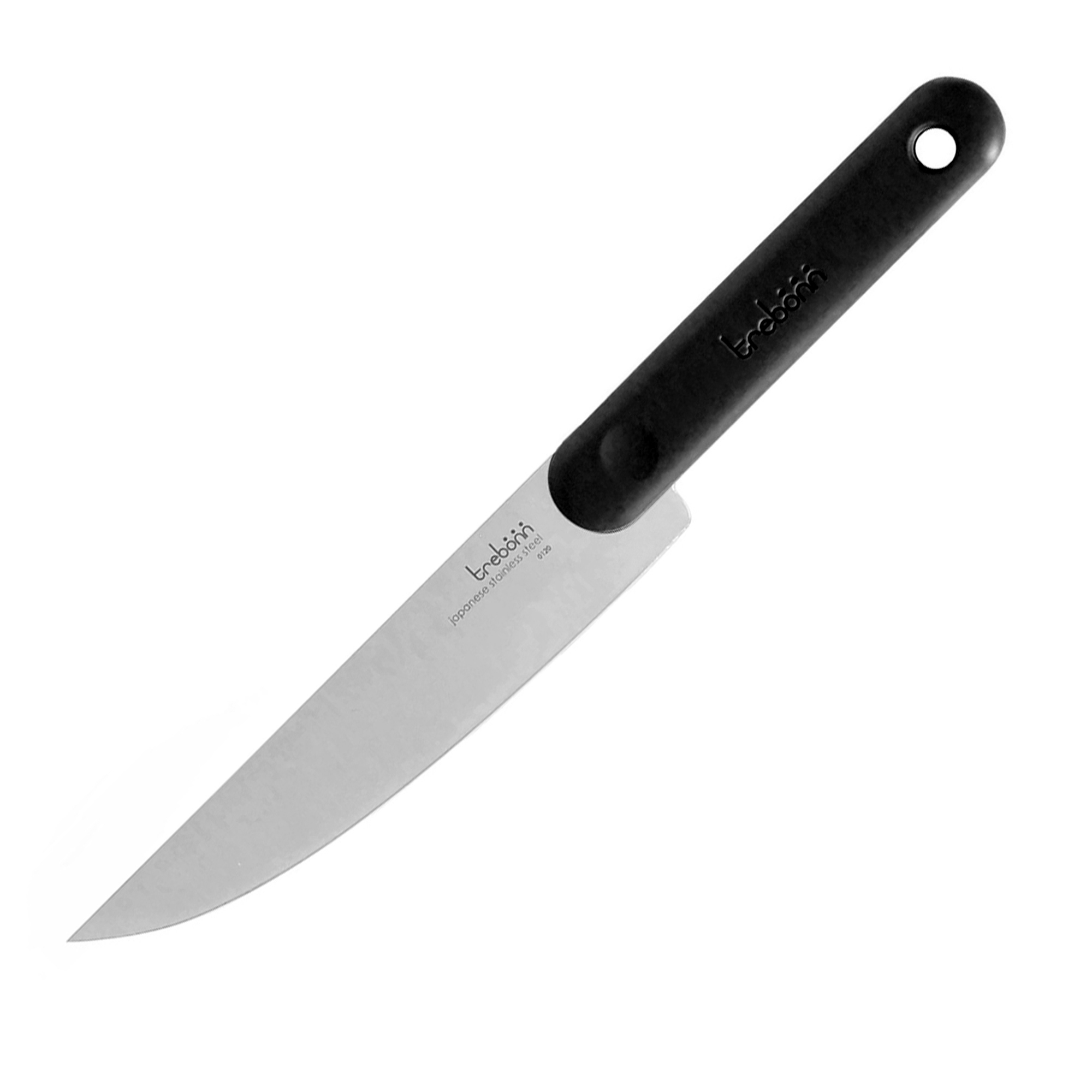 Sharp chef's knife with black plastic handle
