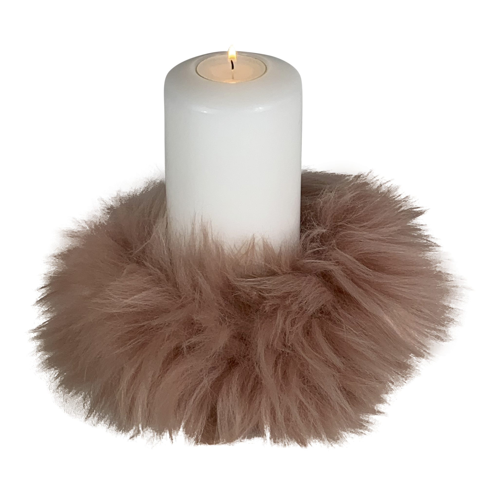 Qult Farluce Candle Real Fur - Merino Lamb Old Pink - Candle Ring - Ø 8 cm x H Fur 5 cm