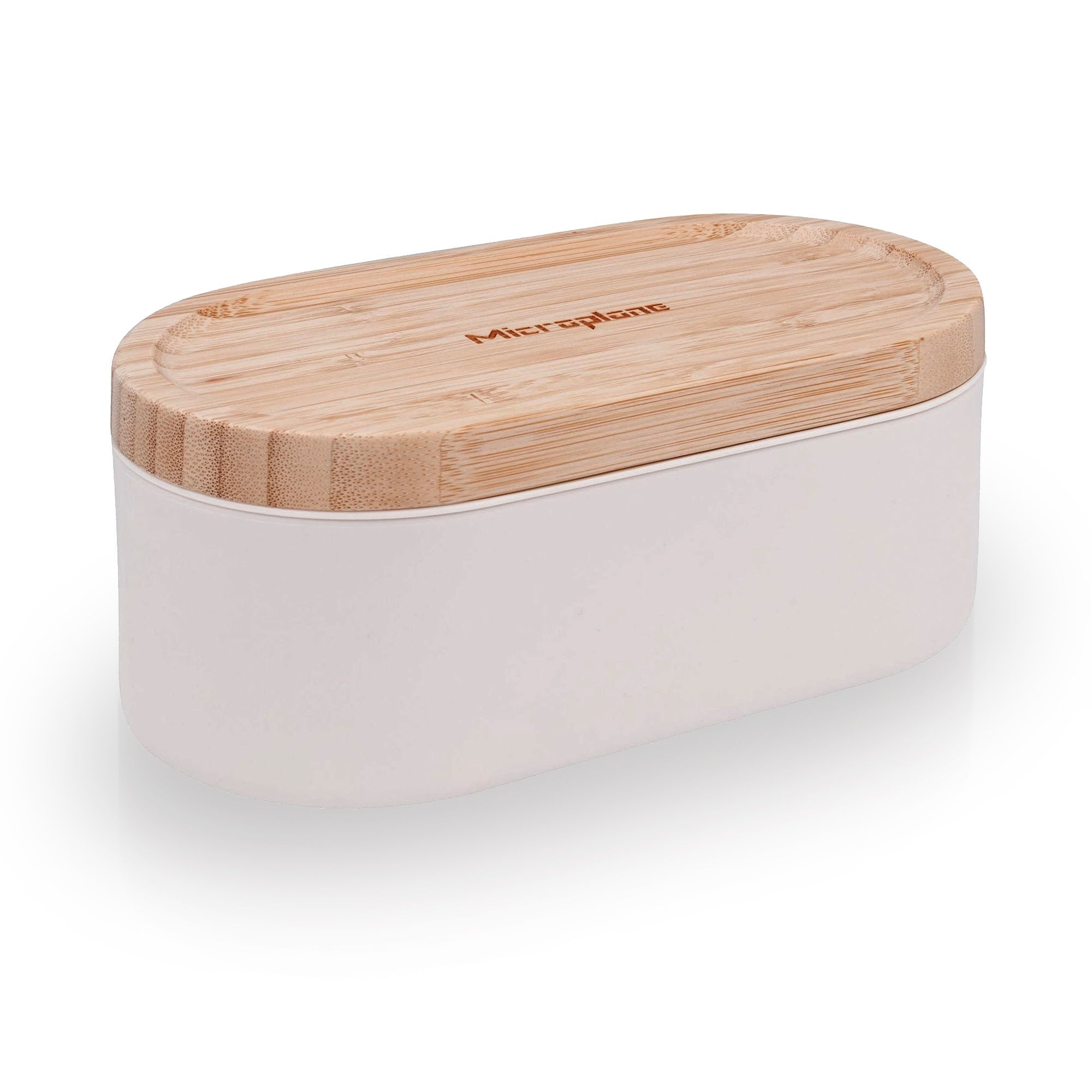 Microplane - Reibe mit Auffangbehälter & 2 Deckel | Kaschmir Weiß Bambus Microplane - Reibe mit Auffangbehälter & 2 Deckel | Kaschmir Weiß Bambus