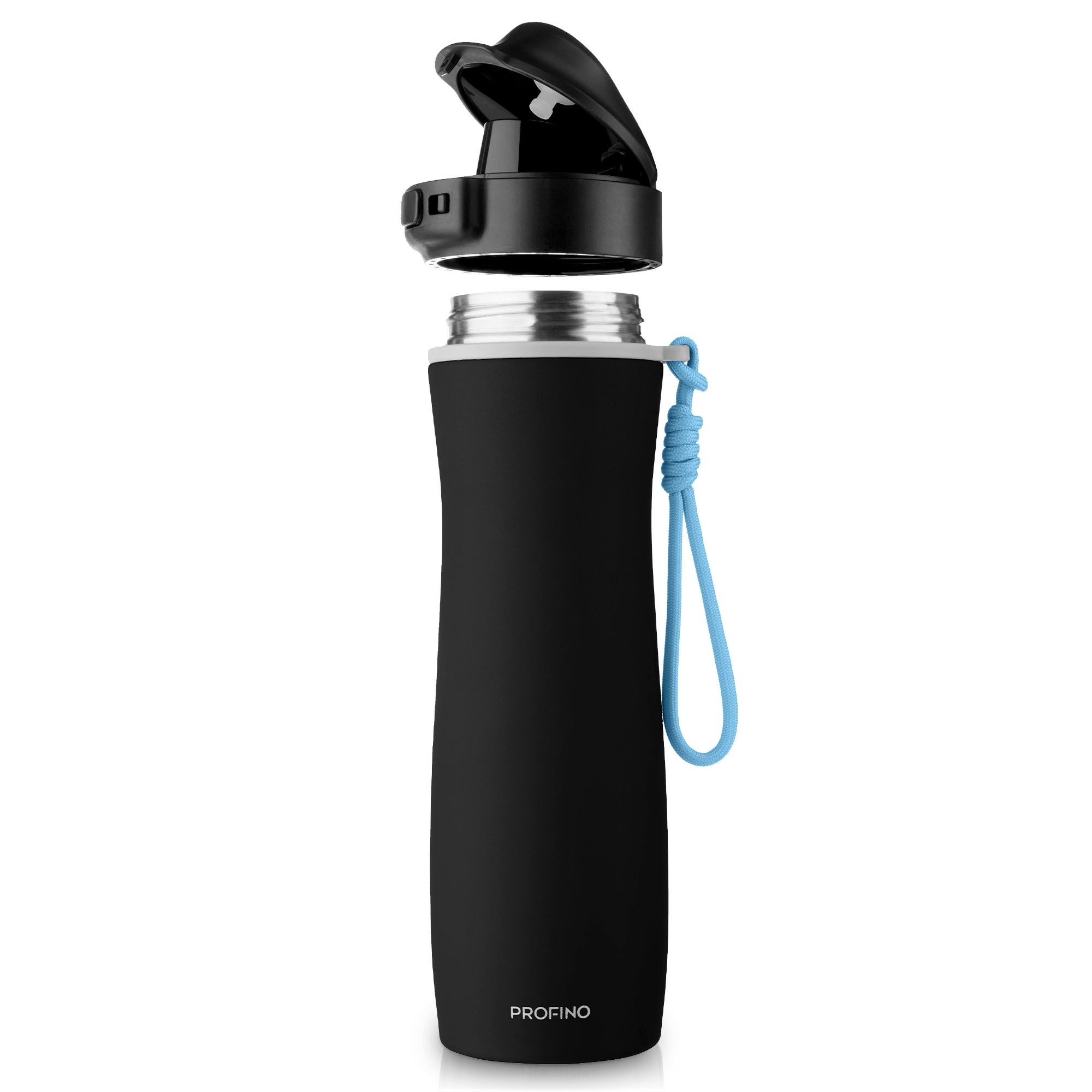 Profino - Stainless steel Active Sports Bottle - 600 ml - Black