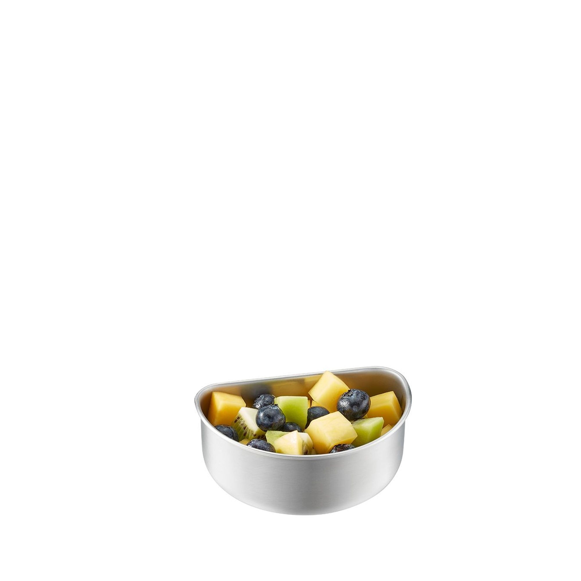 Schale aus Edelstahl gefüllt mit Obstsalat