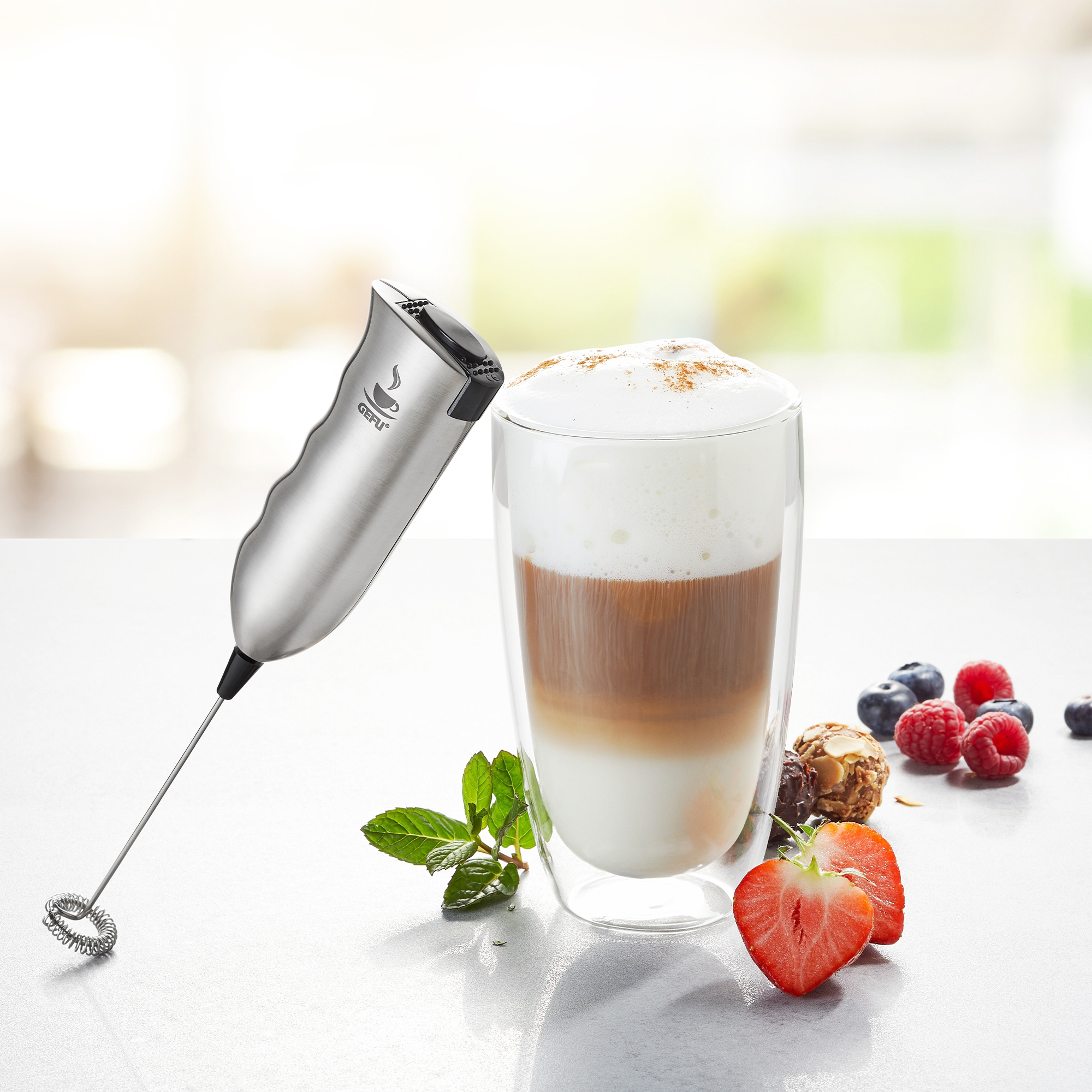 Gefu - milk frother MARCELLO + latte macchiato glass