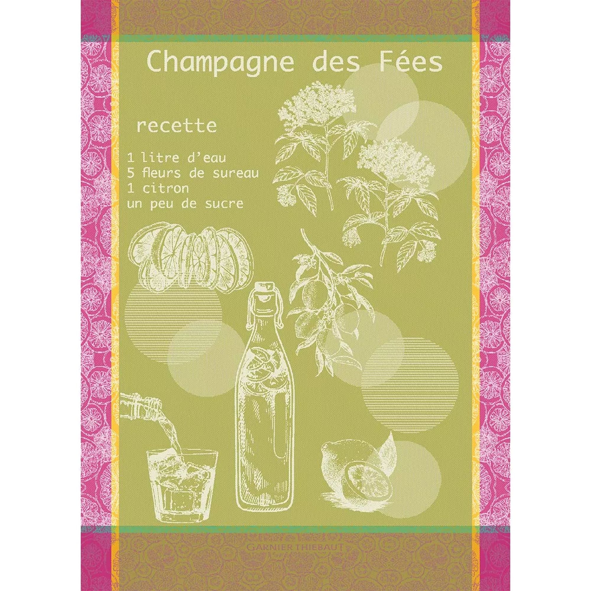 Design tea towel with Champagne des Fées recipe