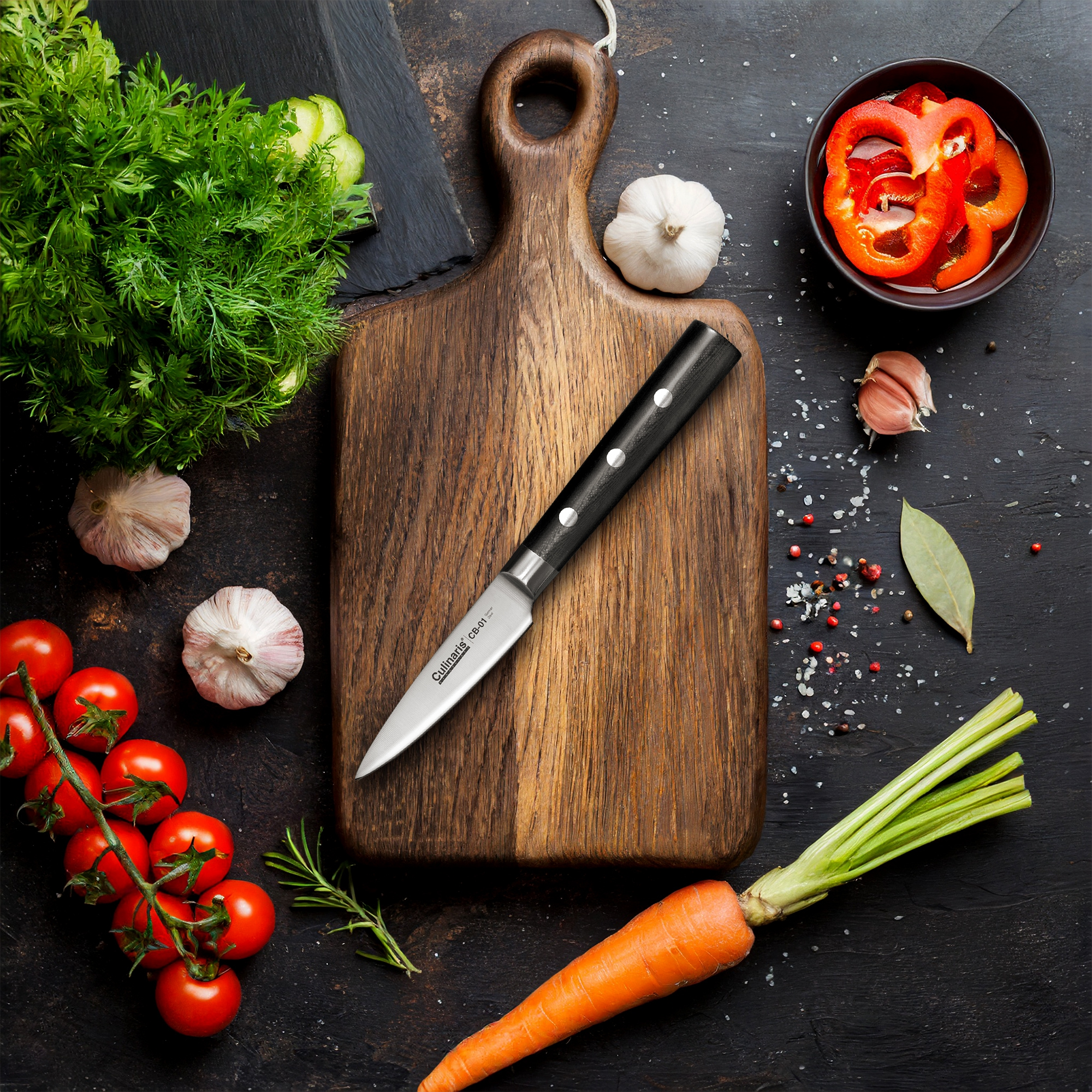 Gr. Chef's knife + paring knife + small knife Santoku - Black Series - 3 pcs. | Culinaris