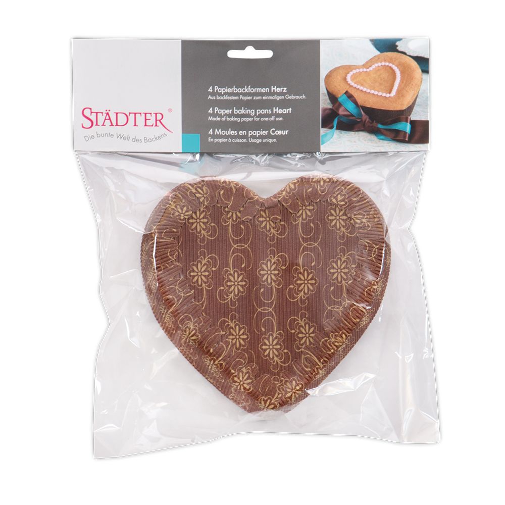 Städter - Paper baking pan Heart - ø 18 cm / H 3,5 cm - brown - 4 pieces
