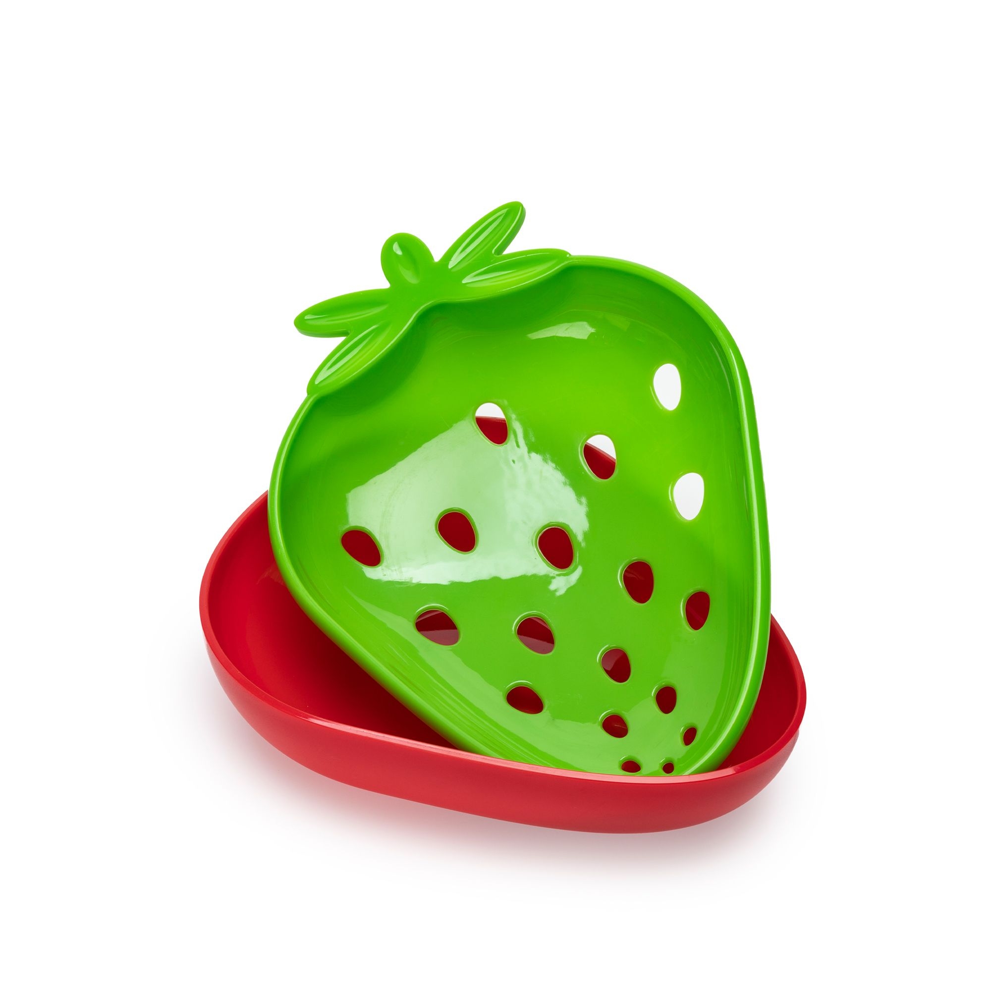 Green strawberry strainer with red tray
