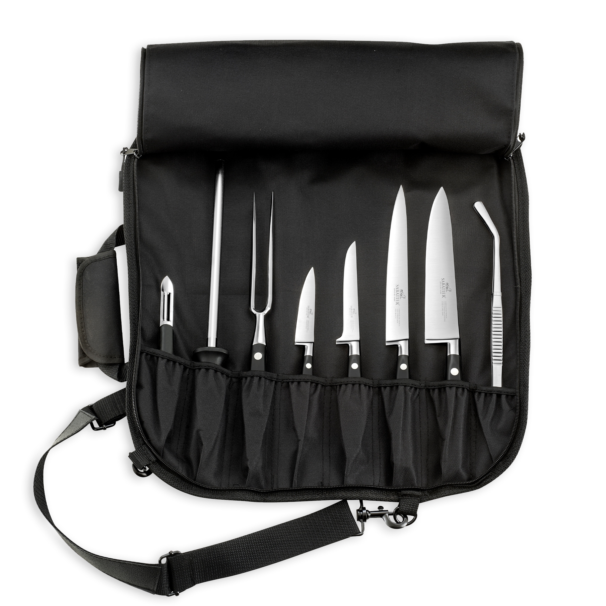 Sabatier - Empty soft knife folder with carrying strap - 8 compartments Sabatier - Empty soft knife folder with carrying strap - 8 compartments
