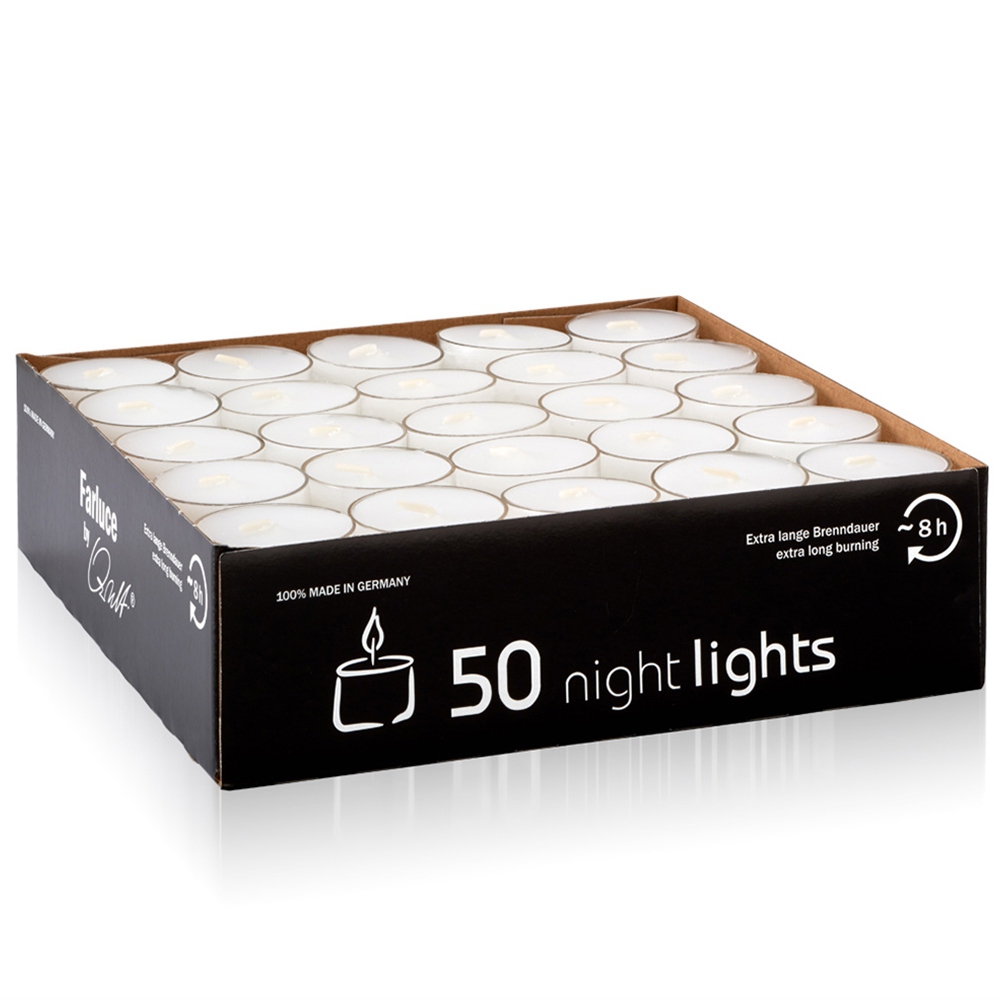 Qult Farluce Nightlights - 50 Teelichter - Ø 38 x 25 mm - Weiß