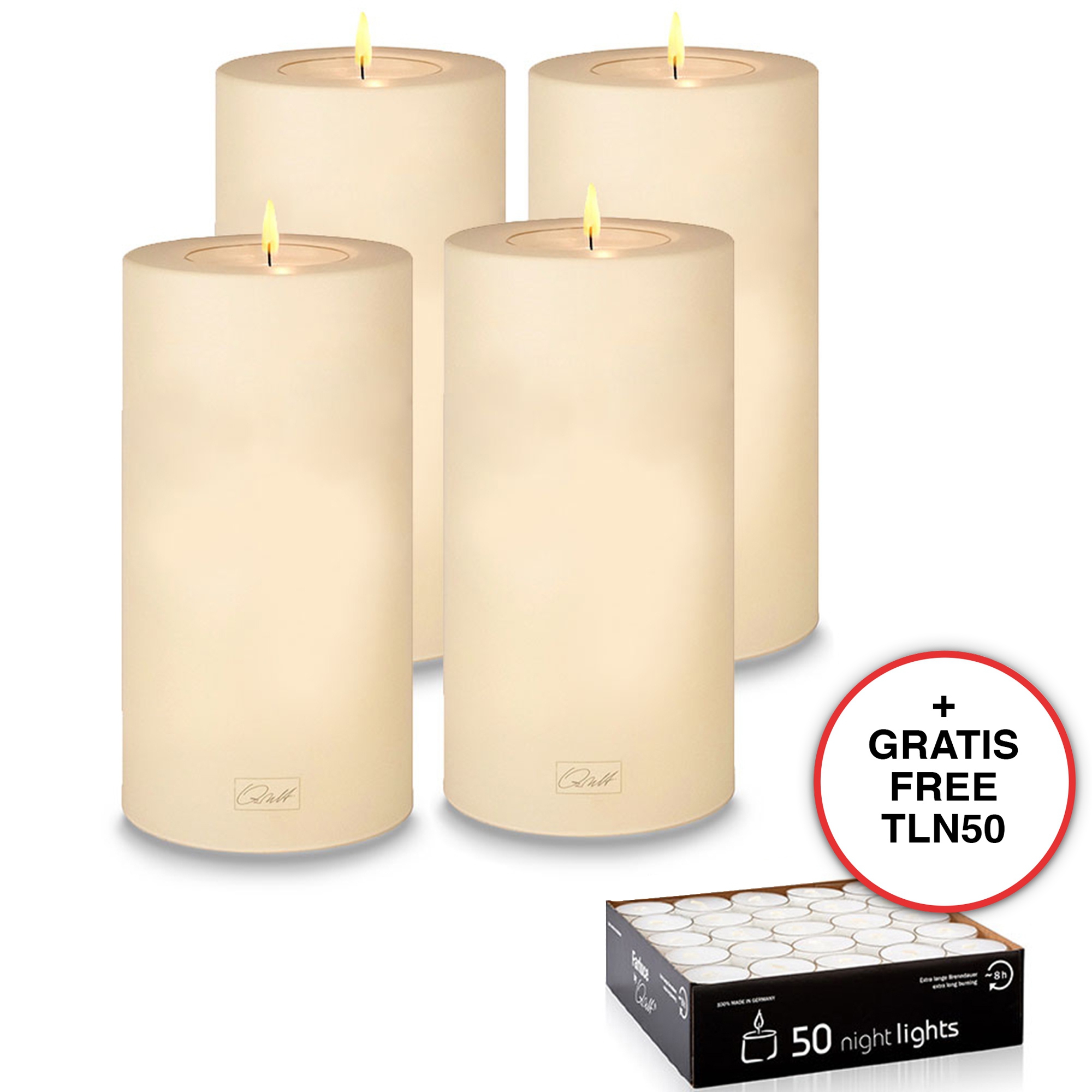 Qult Farluce Trend - Teelichthalter in Kerzenform - Vanille - Ø 8 cm H 15 cm - 4er Set