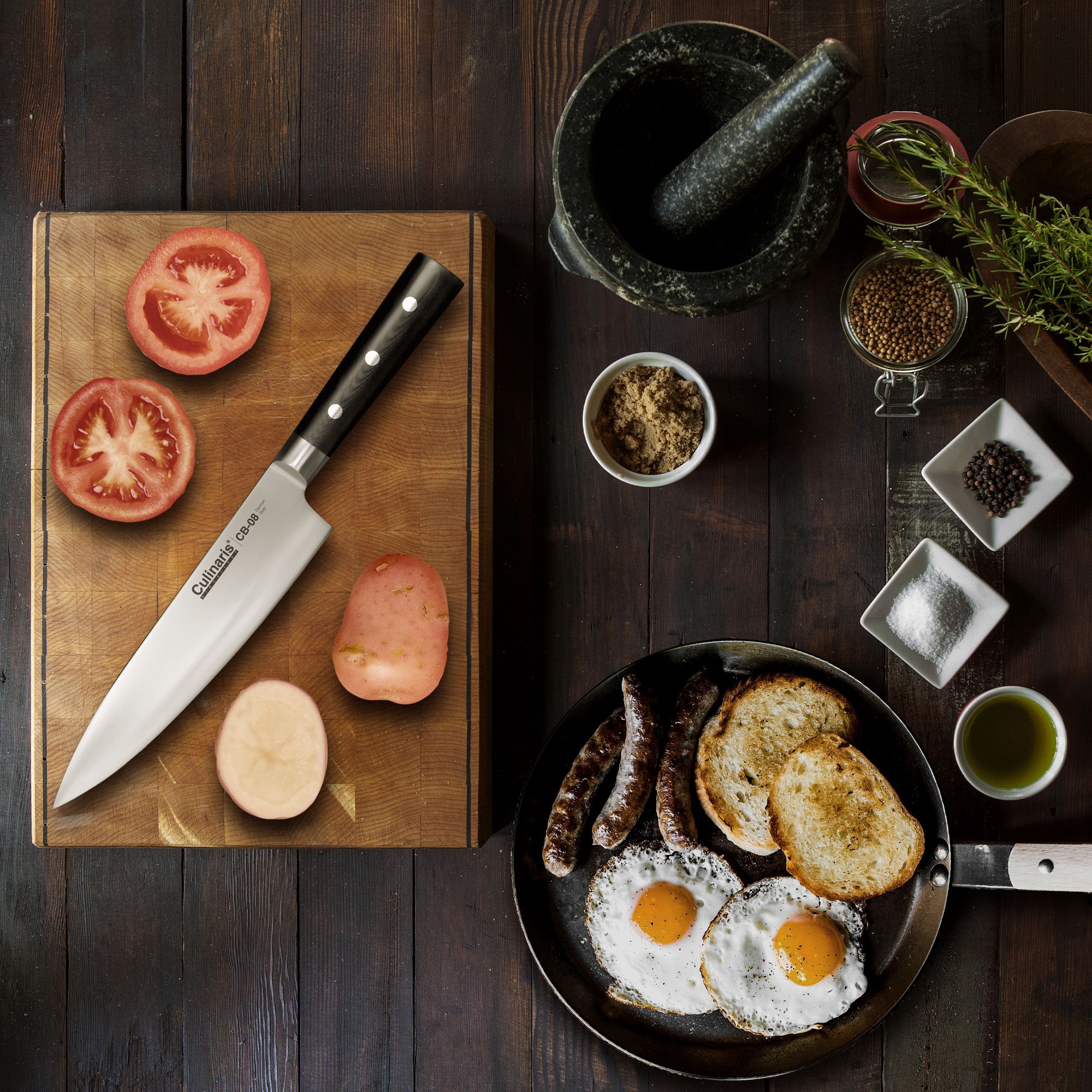 Culinaris - knife Set - Chef's Knife CB-08 + Santoku CB-04 + Bread Knife CB-09 + Paring Knife CB-01