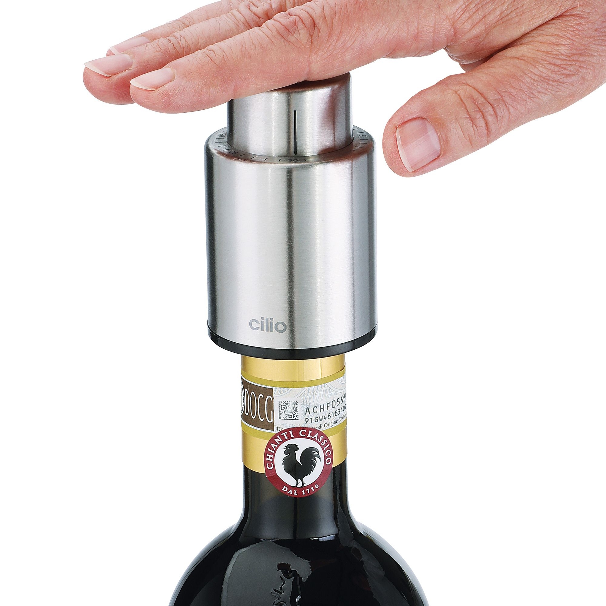 cilio LAZIO vacuum wine bottle stopper on bottle