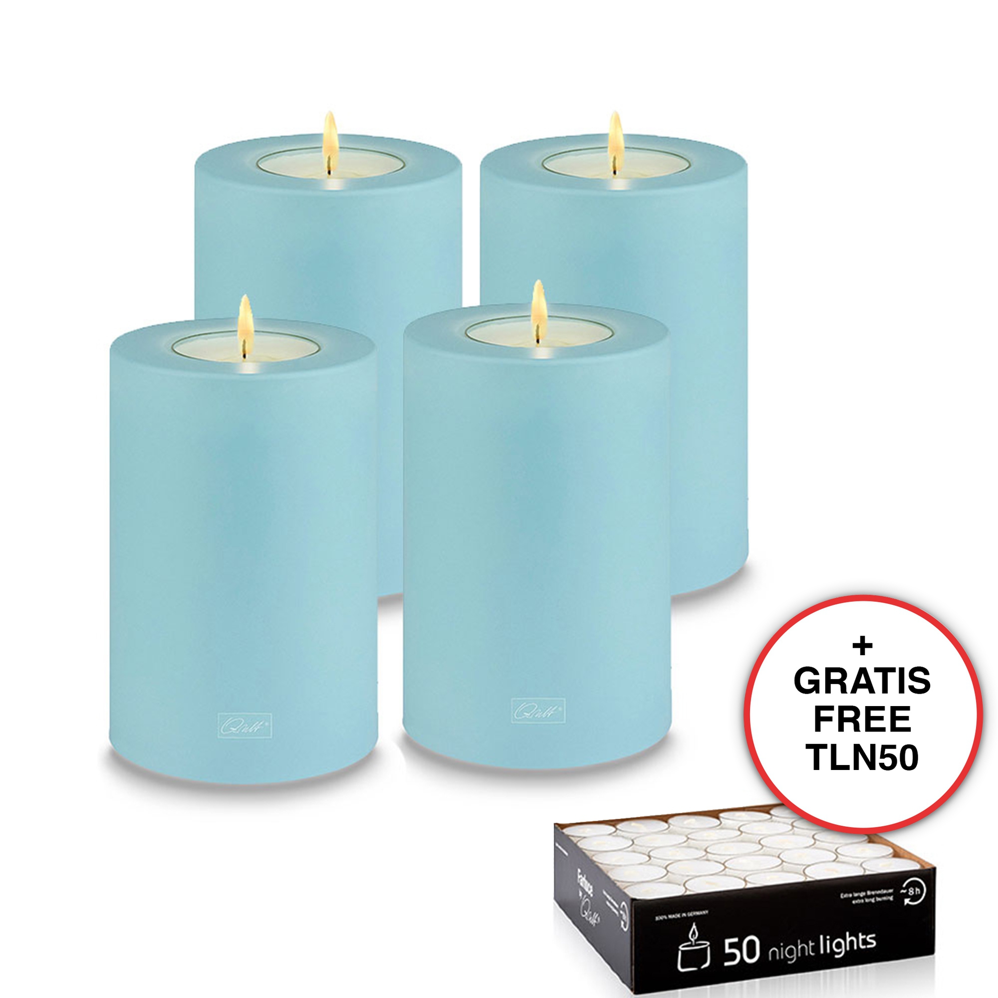 Qult Farluce Trend - Teelichthalter in Kerzenform - Clearwater - Ø 8 cm H 12 cm - 4er Set