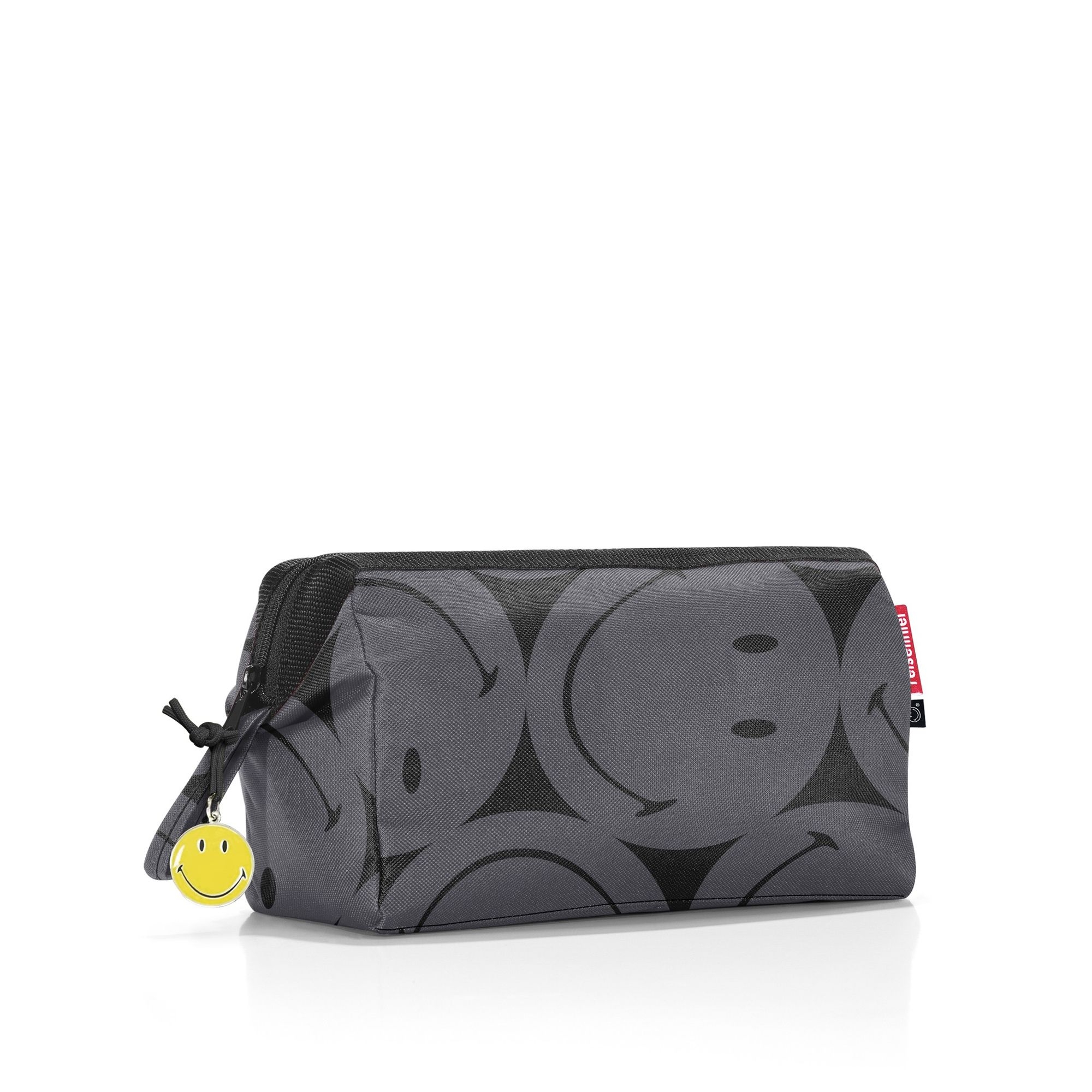 Black cosmetic bag with smoky smiley faces and zipper
