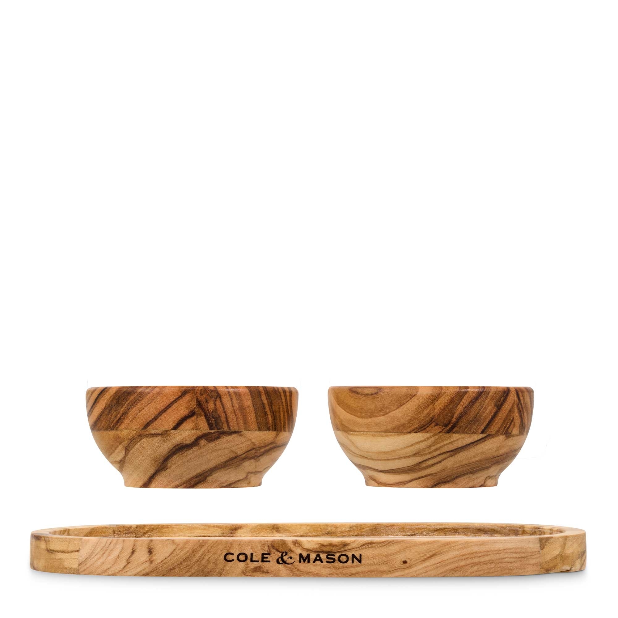 COLE & MASON - Portobello Gewürzschalen mit Untersetzer | Olivenholz
