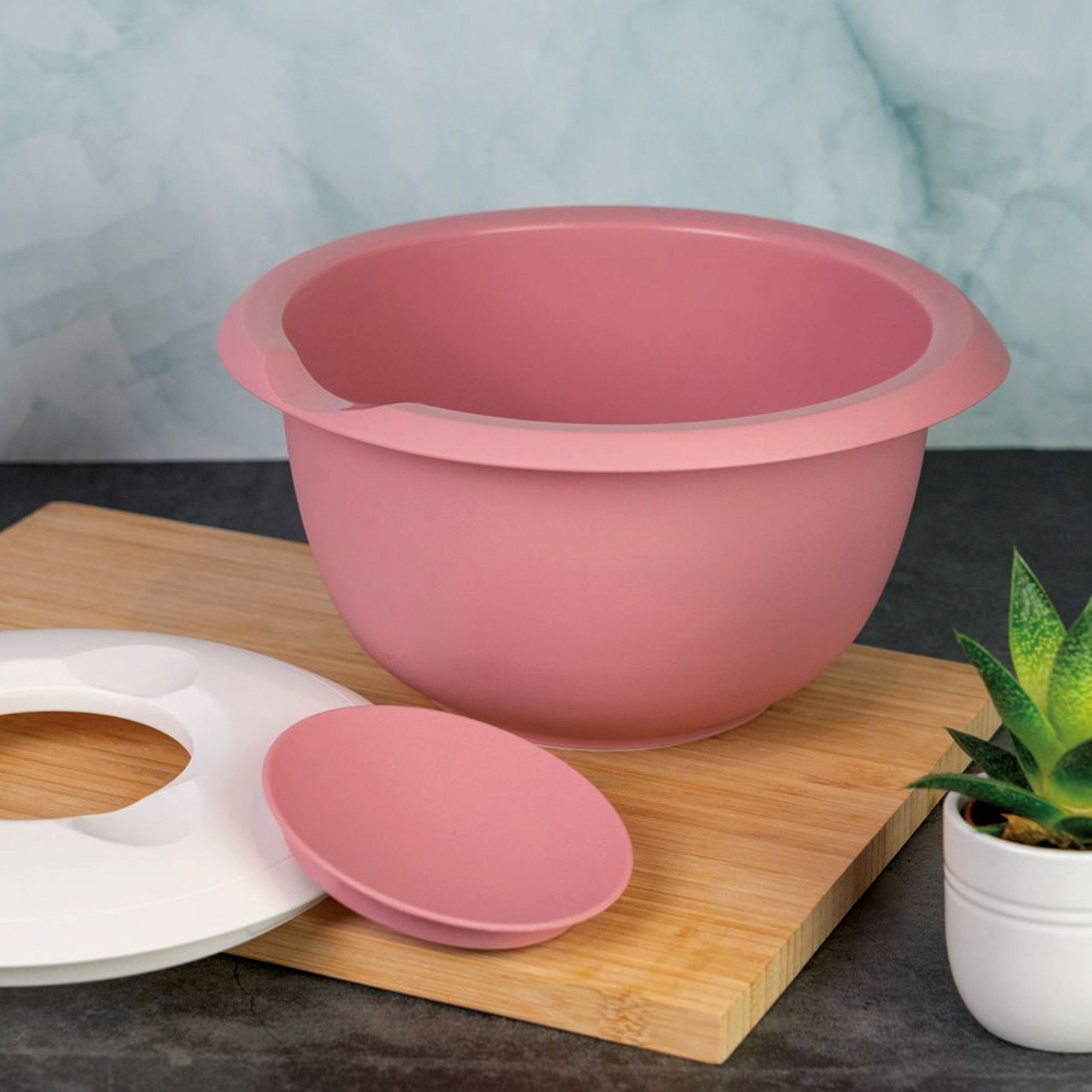 Westmark - Rührschüssel mit zweigeteiltem Deckel 3,5 l - Rosa/Weiß