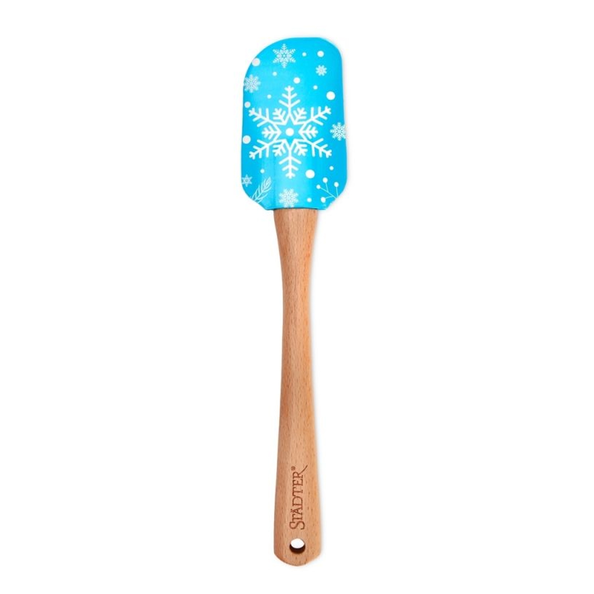 Blue silicone spatula with snowflake design