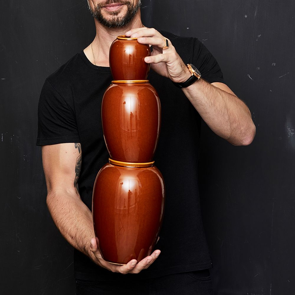 Bitz - Stoneware Vase - 25 cm - Amber
