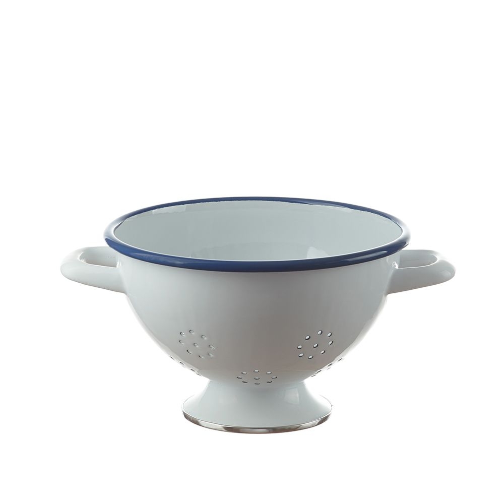 Münder Email - Sieb Ø 21 cm - Weiß mit blauem Rand Münder Email - Sieb Ø 21 cm - Weiß mit blauem Rand