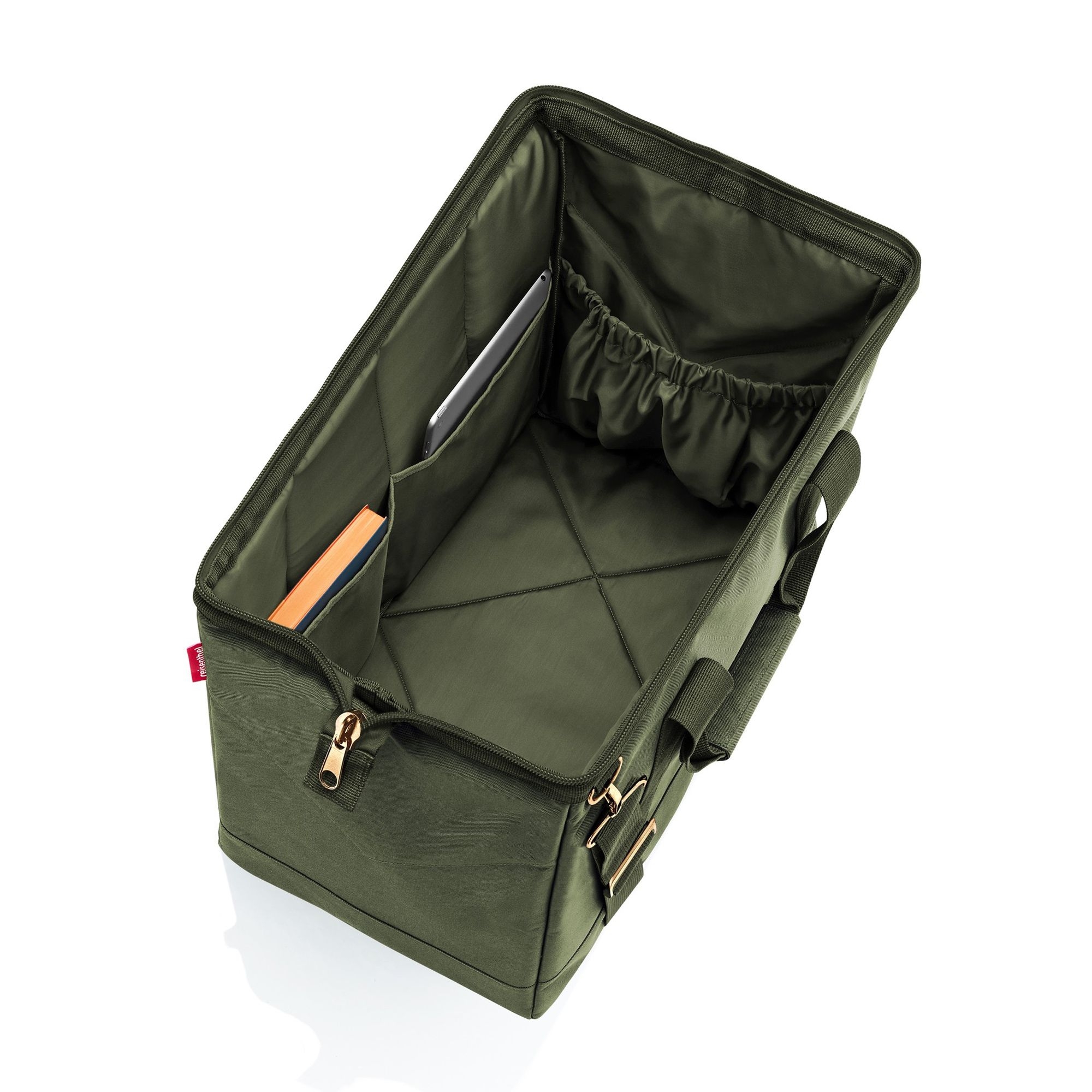 Large olive green folding box with inner pockets