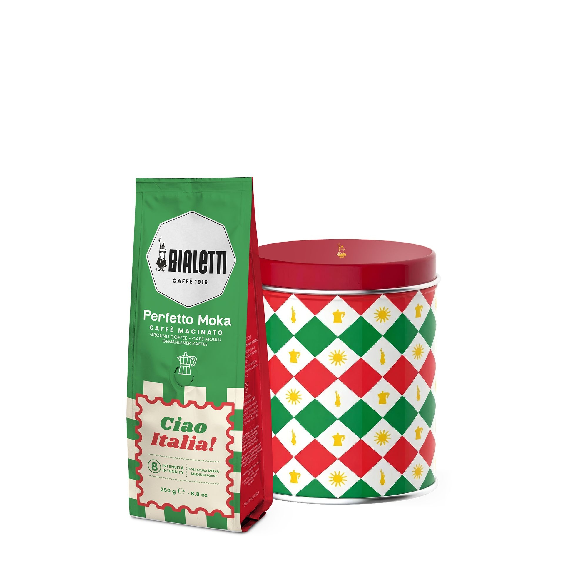 Bialetti - Ciao Italia Design-Kaffeedose mit Perfetto Moka Classico – 250 g gemahlener Kaffee