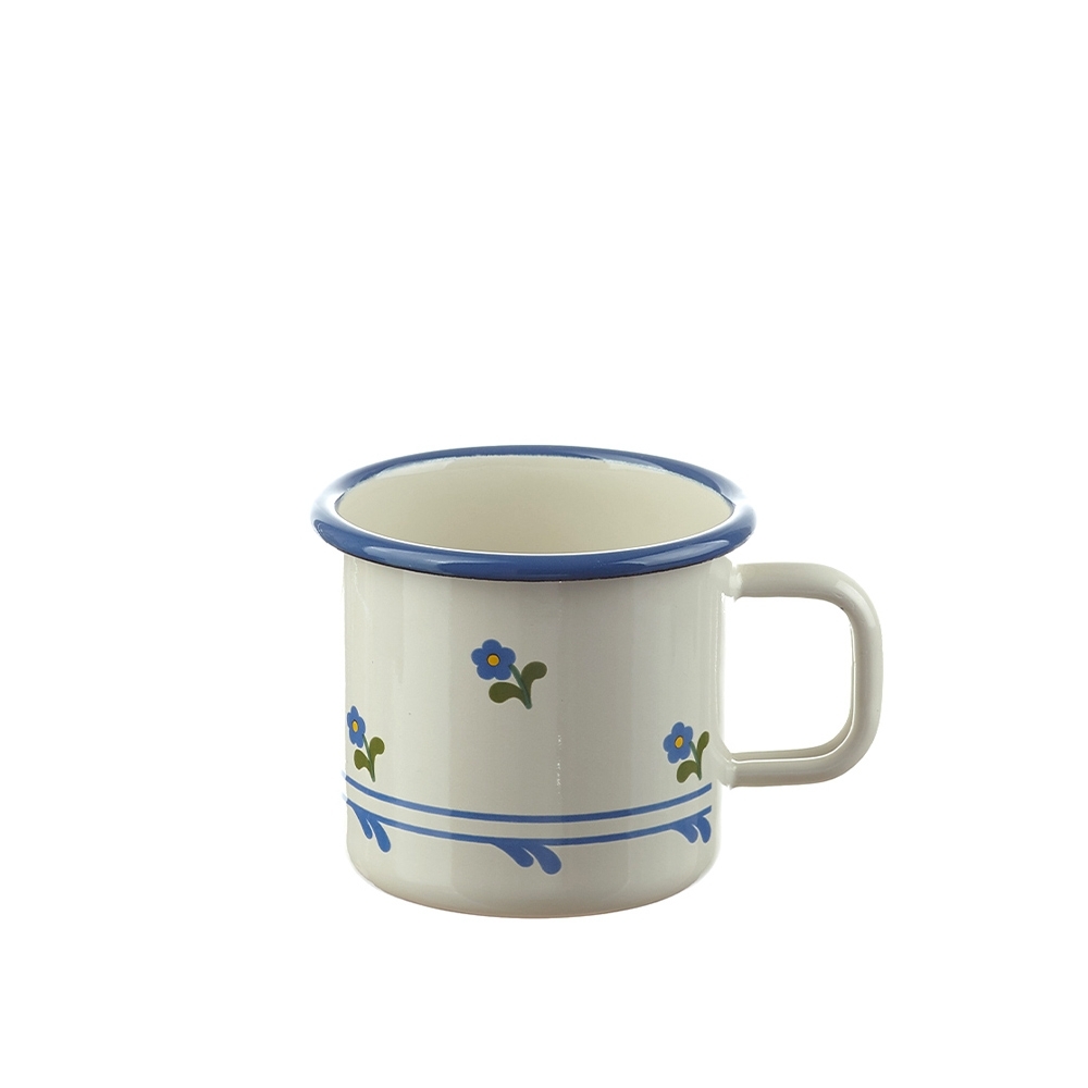 Münder Email - Becher 8 cm - Creme/Blau mit Blümchen